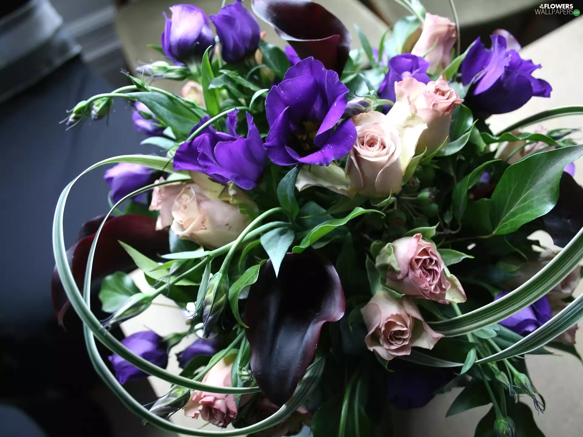 Flowers, Eustoma, roses, bouquet