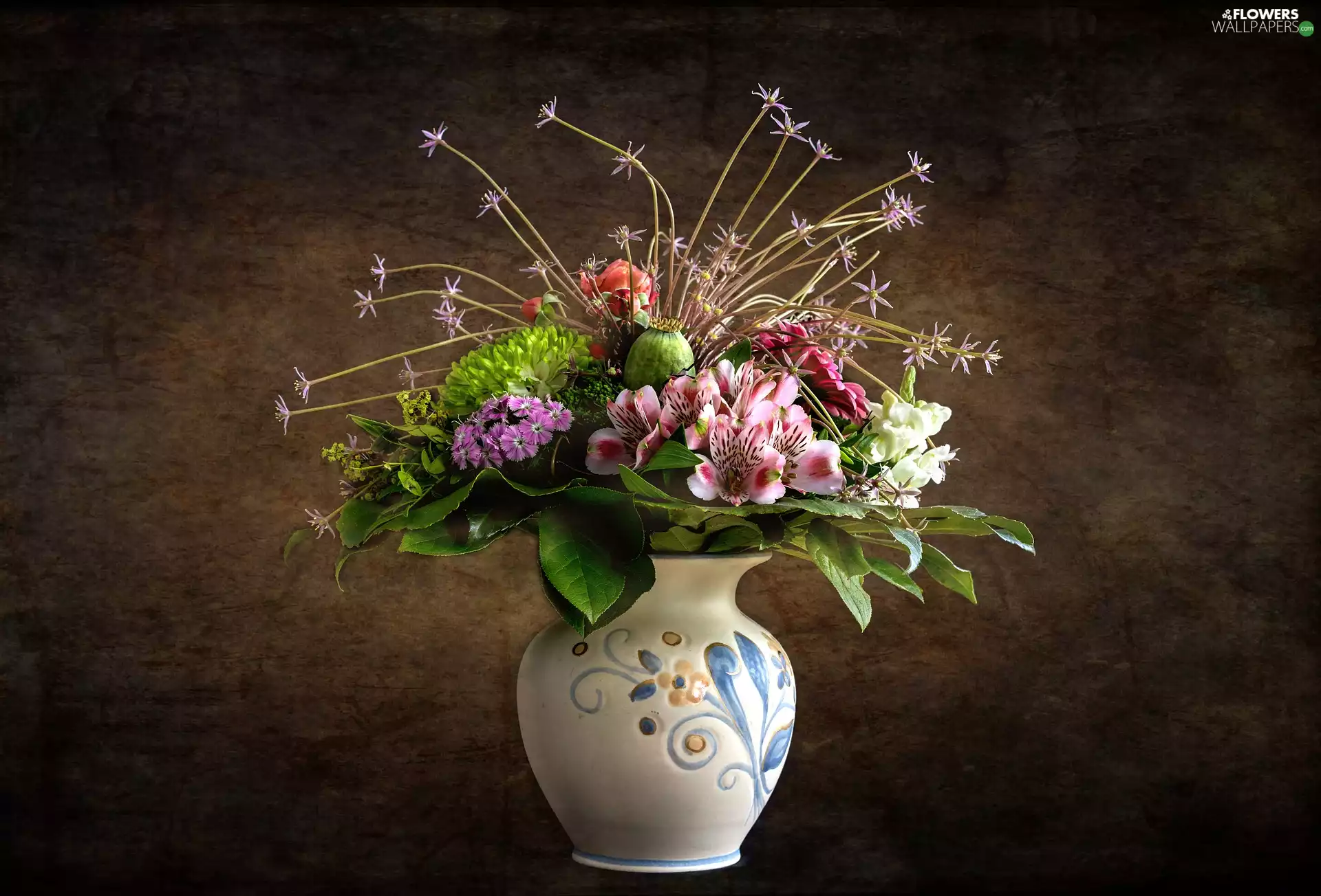 Flowers, earthen, Vase, bouquet