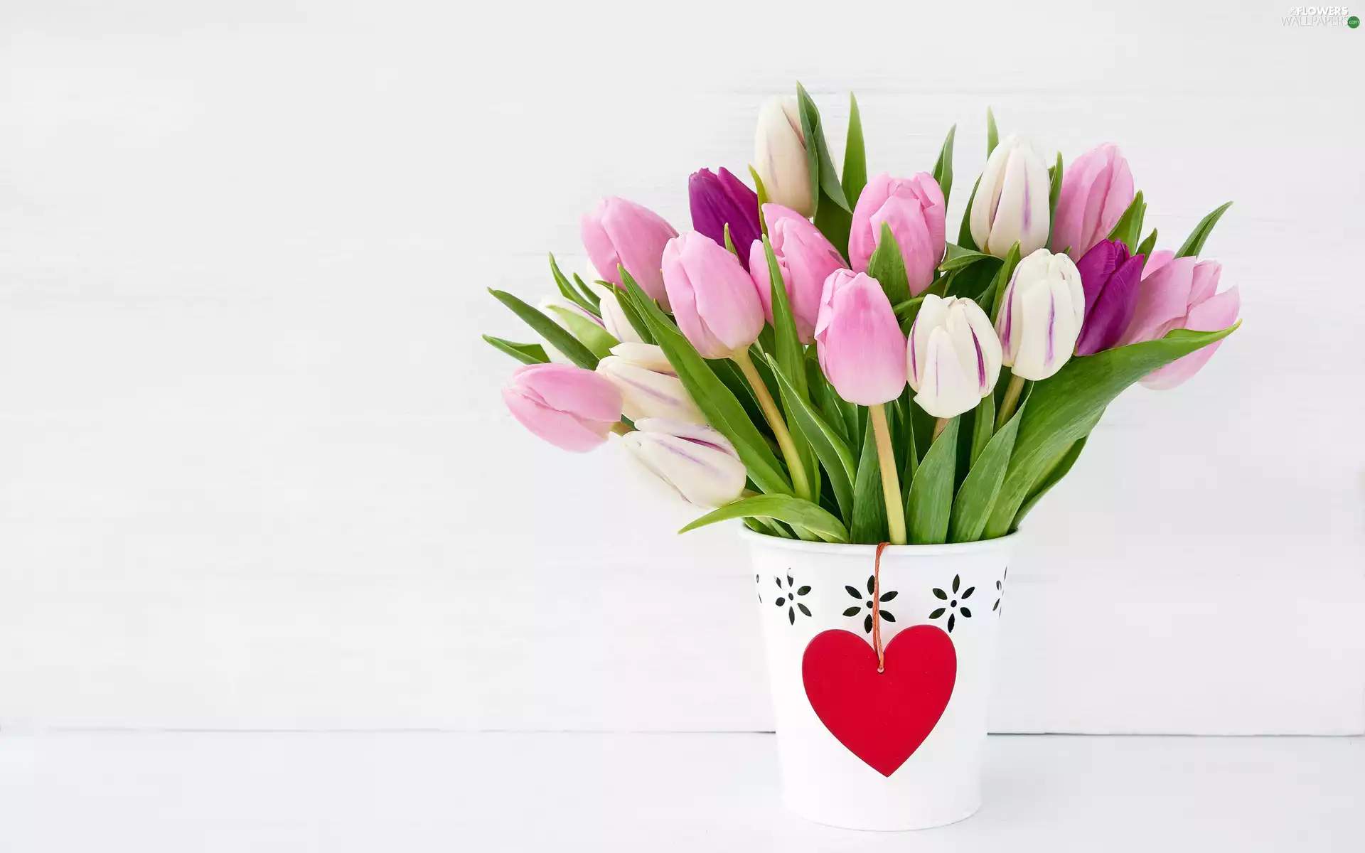 White, Tulips, Heart, bouquet, color, pot, Pendant