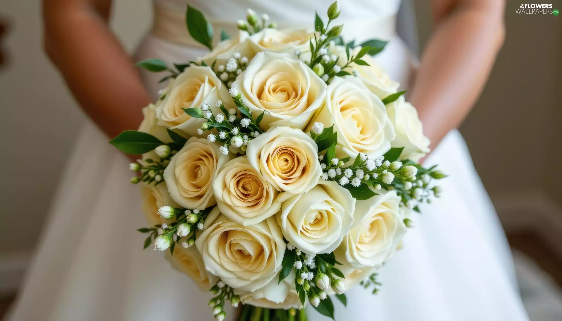 White, Bouquet of Flowers, roses