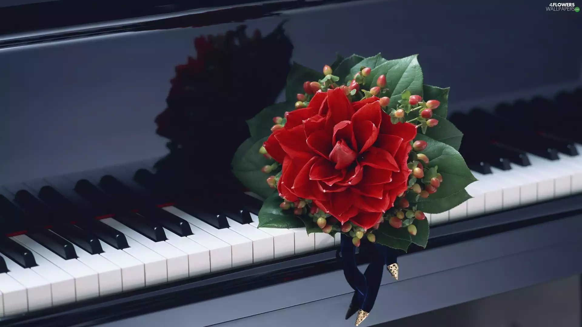 Piano, red, flowers, bouquet