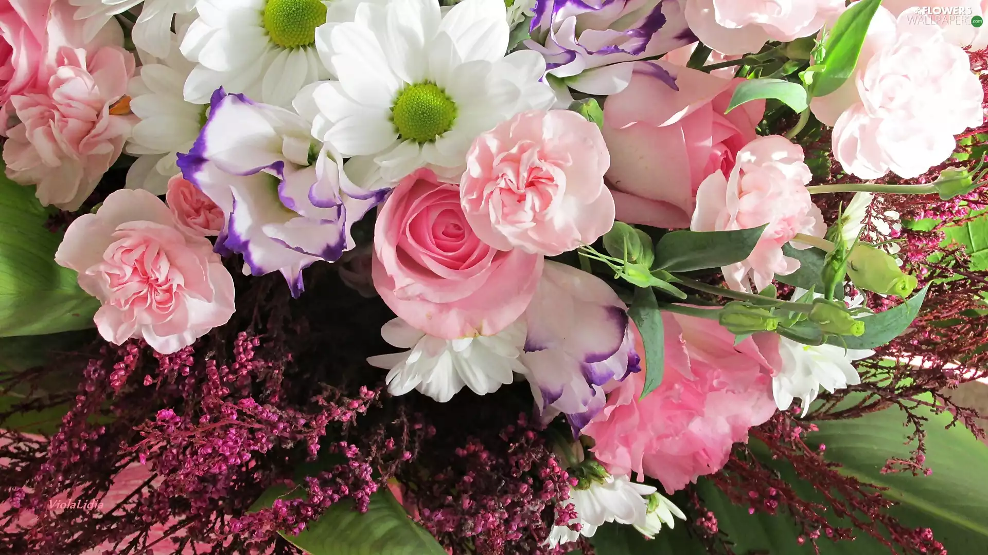 Flowers, bouquet, roses, daisy, cloves