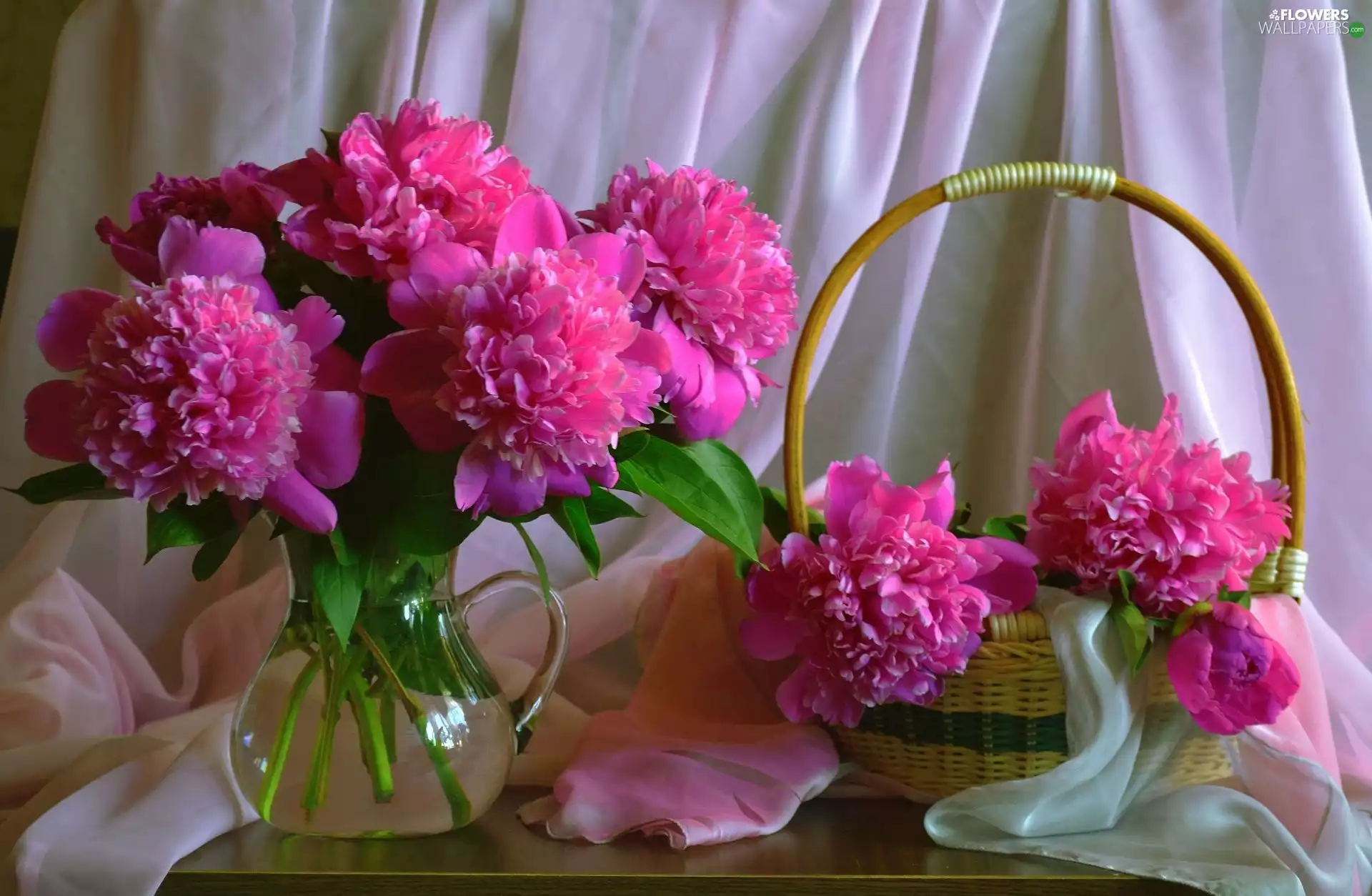 Peonies, basket, composition, Bouquets