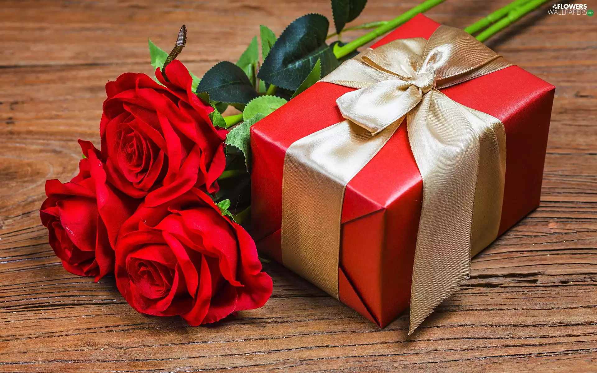 Present, bow, Red, roses, Artificial