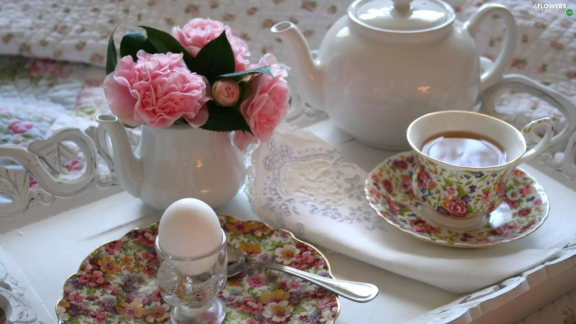 breakfast, jug, roses