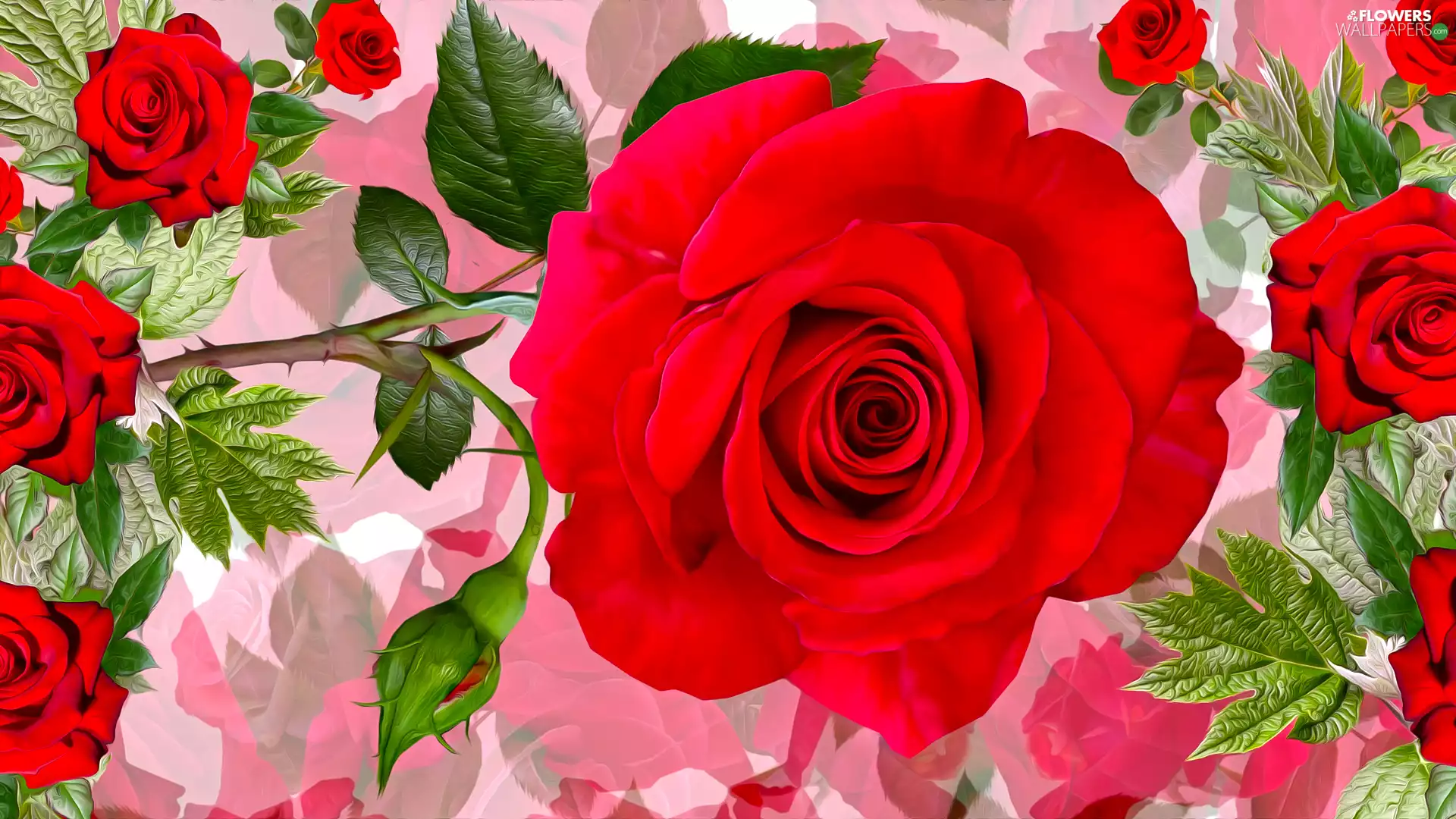 roses, bud, graphics, Red, Flowers