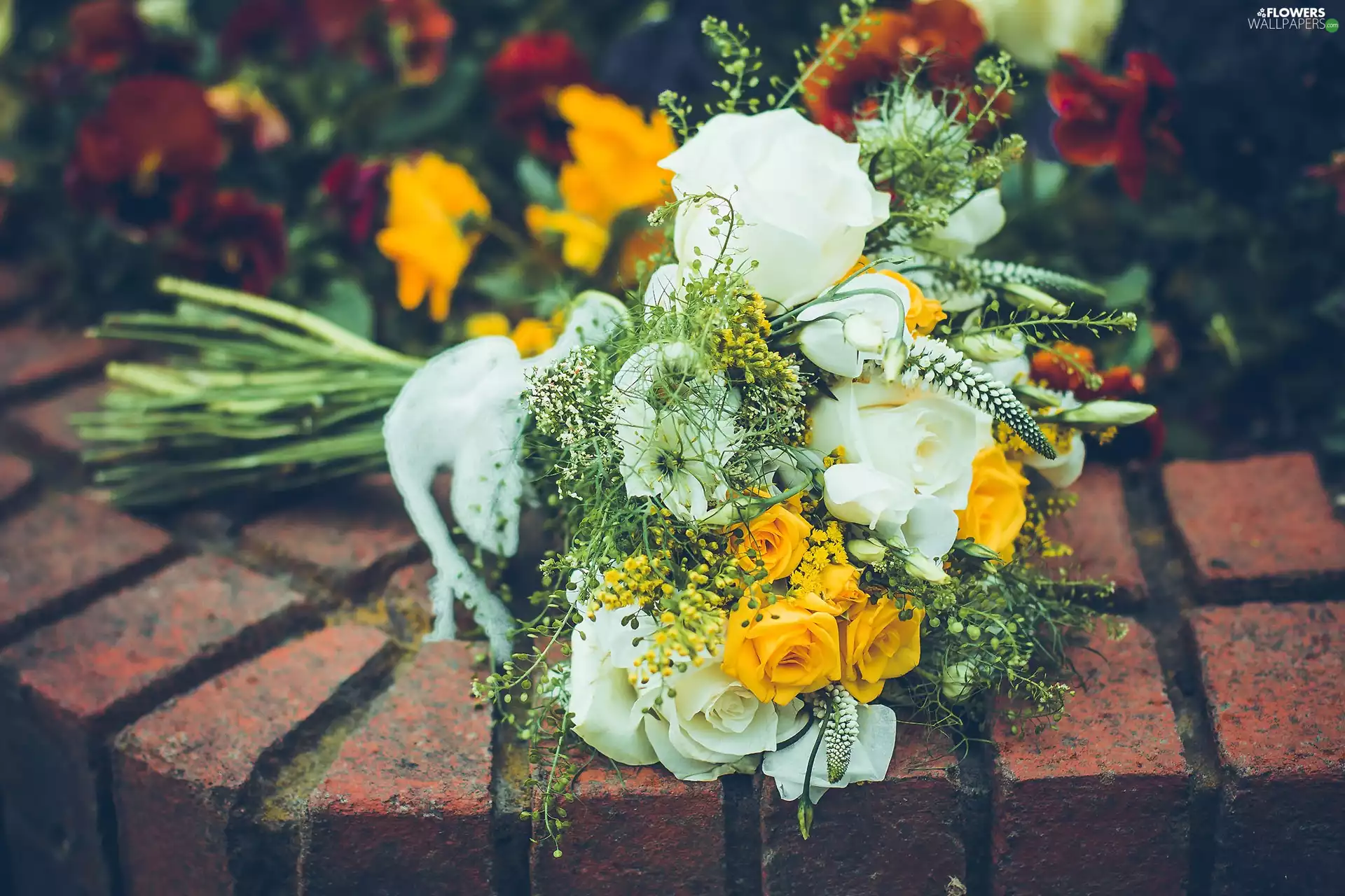 bouquet, butterfly bush, roses, flowers
