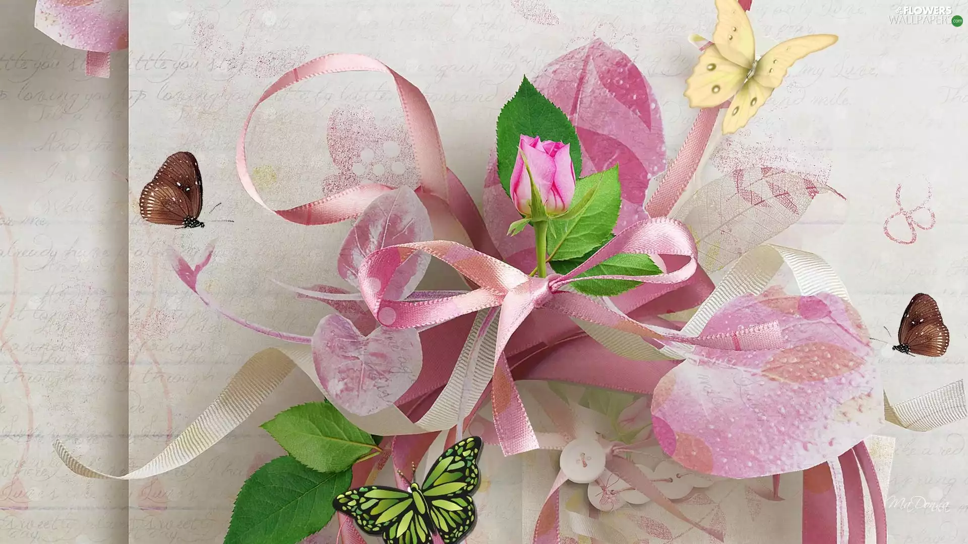 rose, butterfly, butterflies, Colourfull Flowers