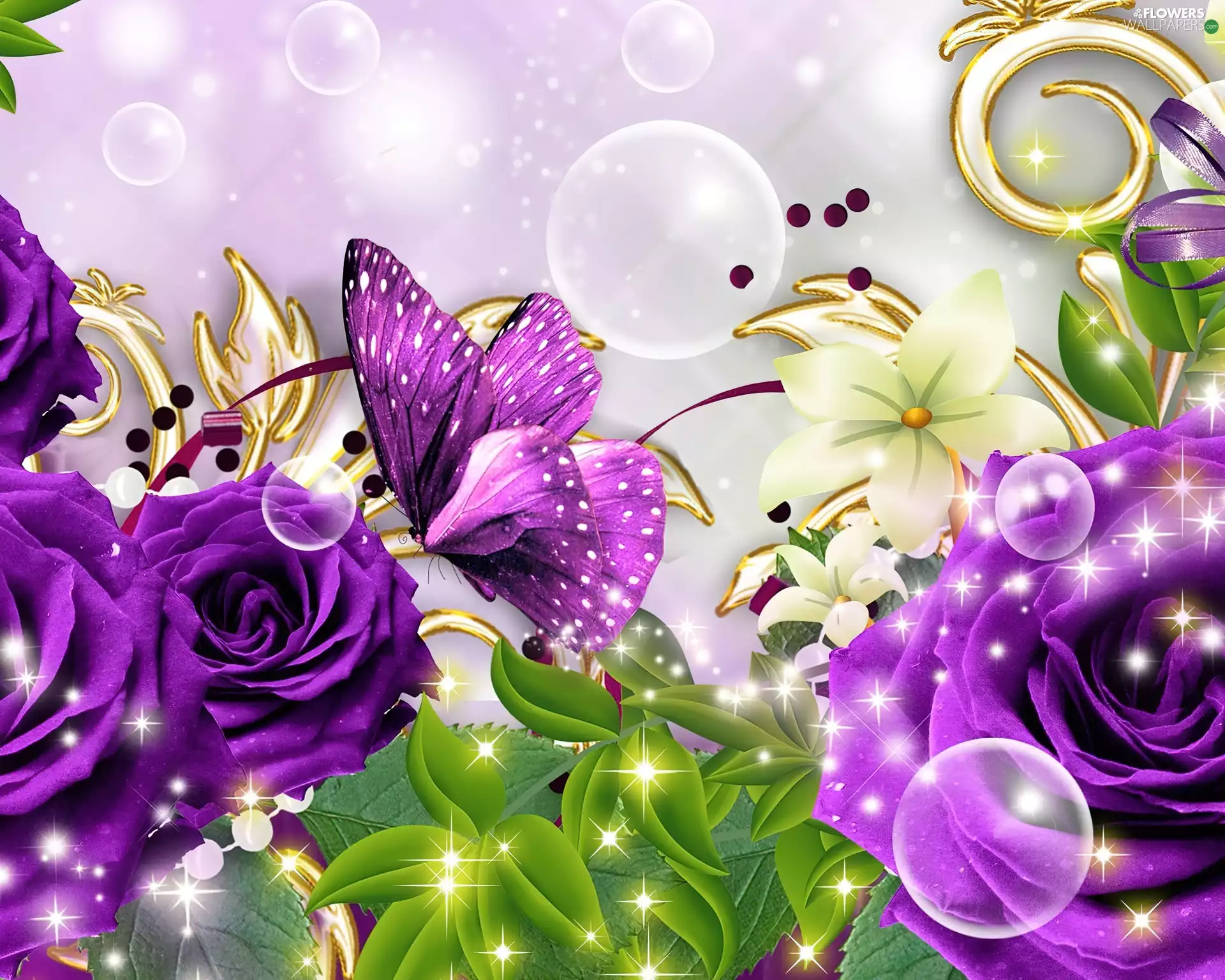 roses, graphics, Computer, butterfly