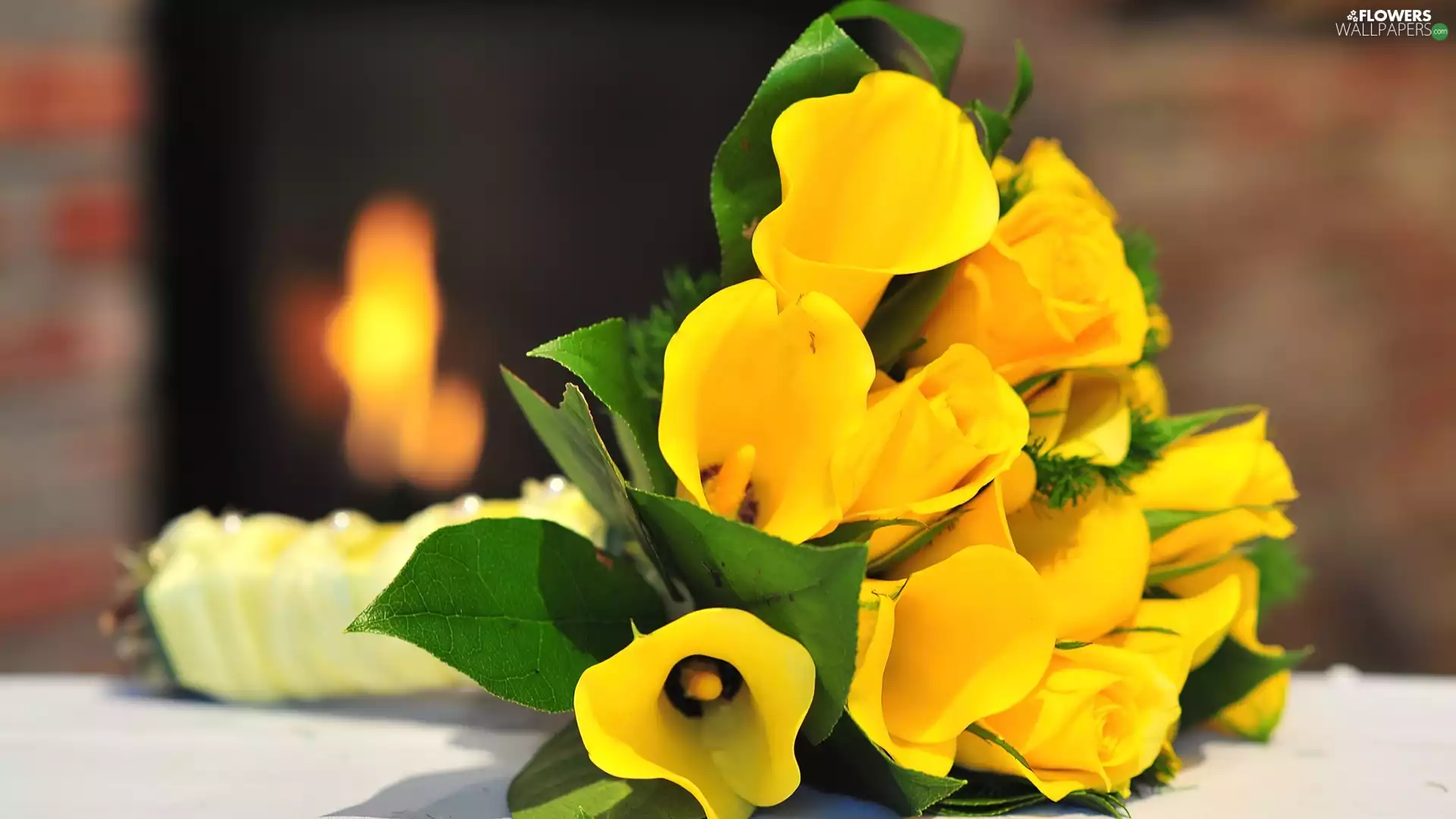 calla, bouquet, yellow