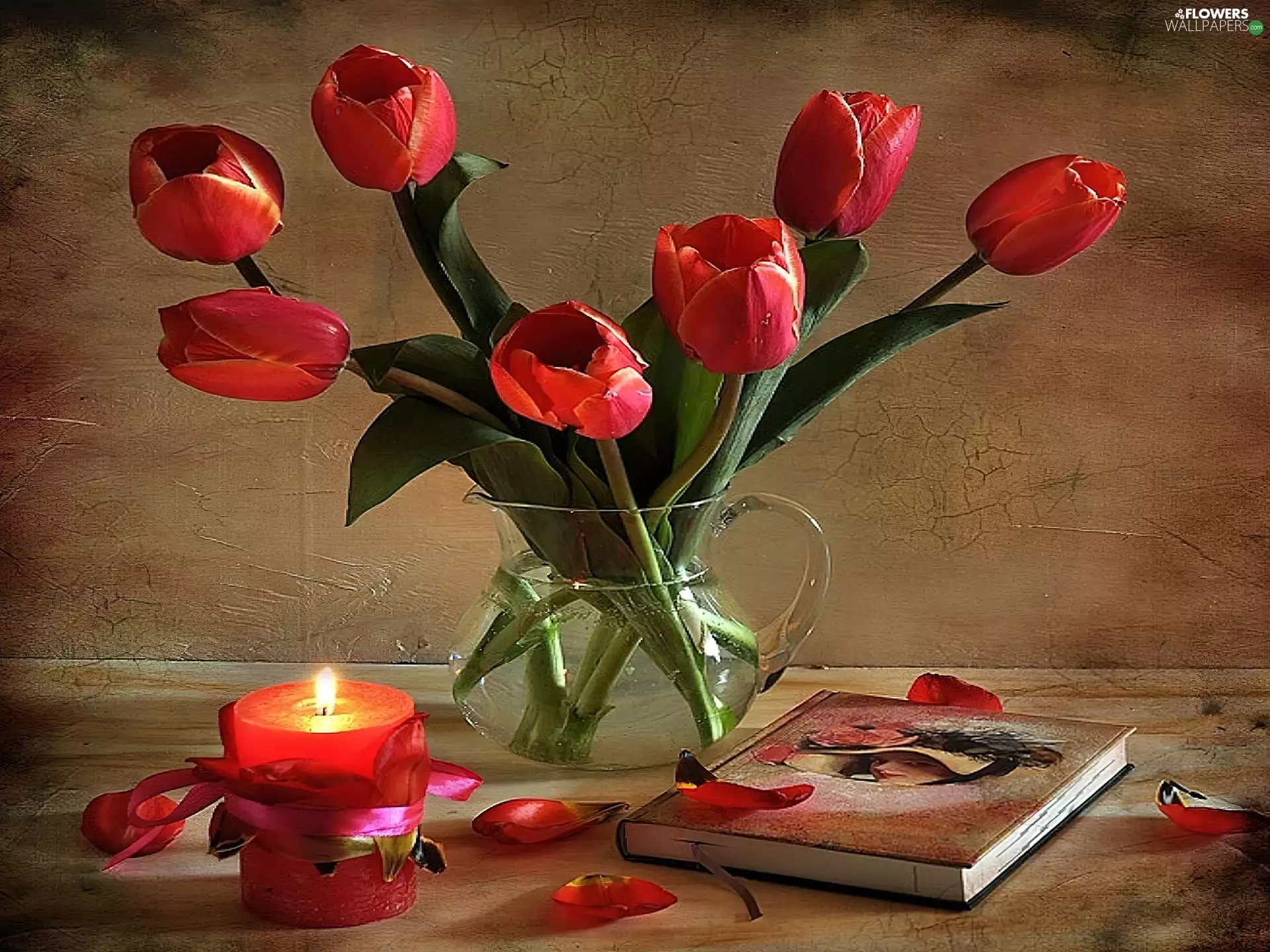 Candle, Tulips, Book