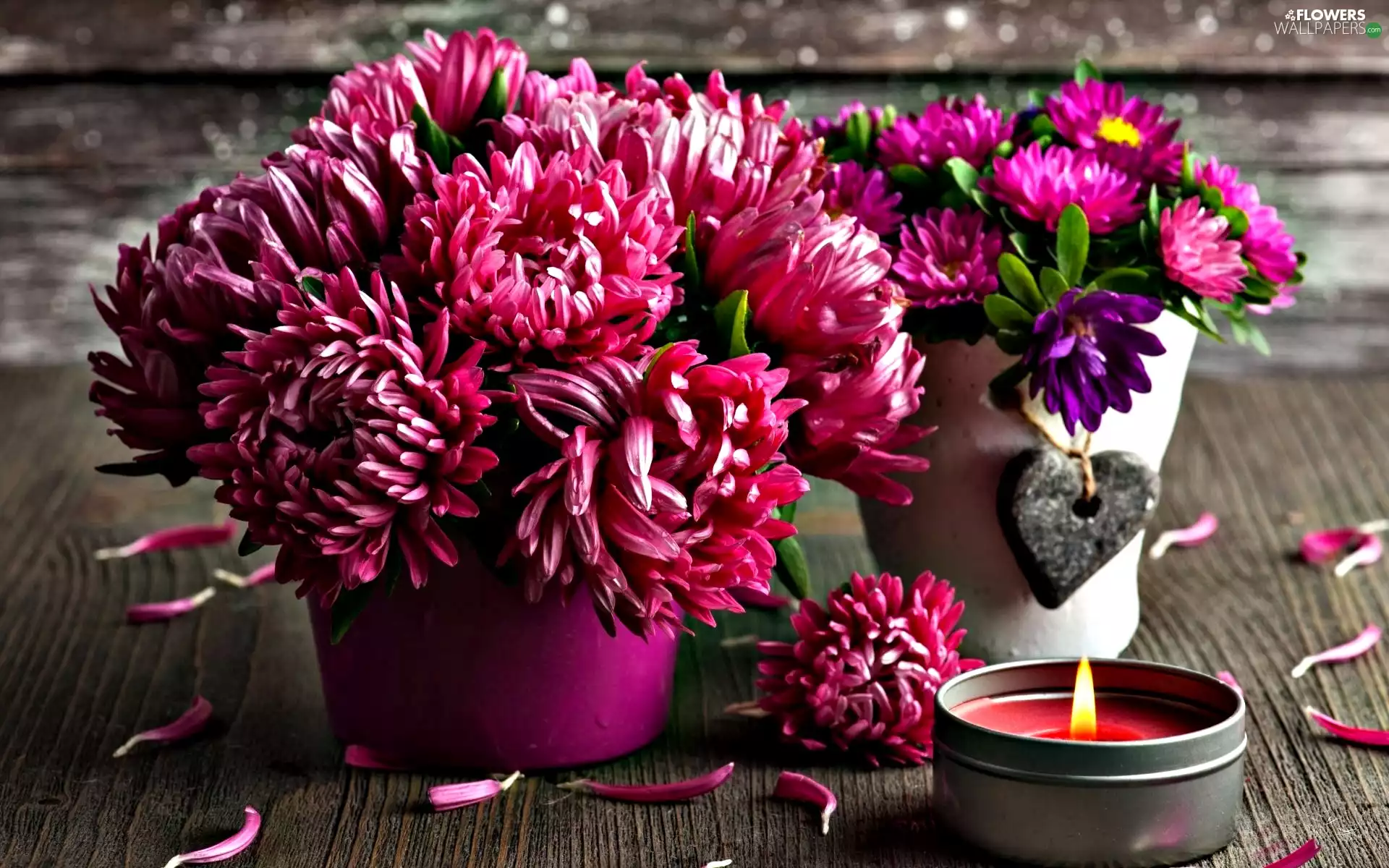 Candle, Flowers, Chrysanthemums
