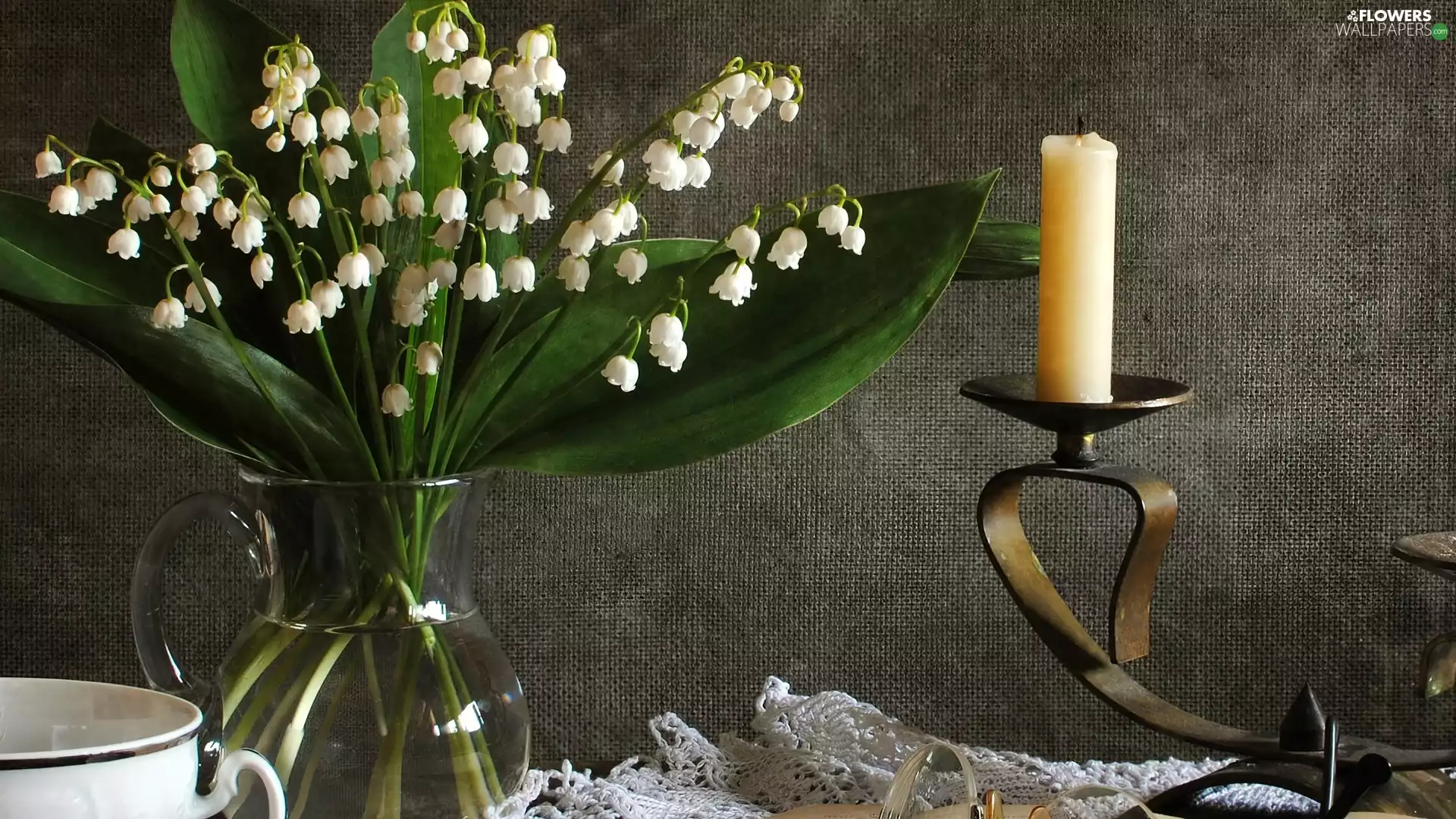 candlestick, lilies, candle