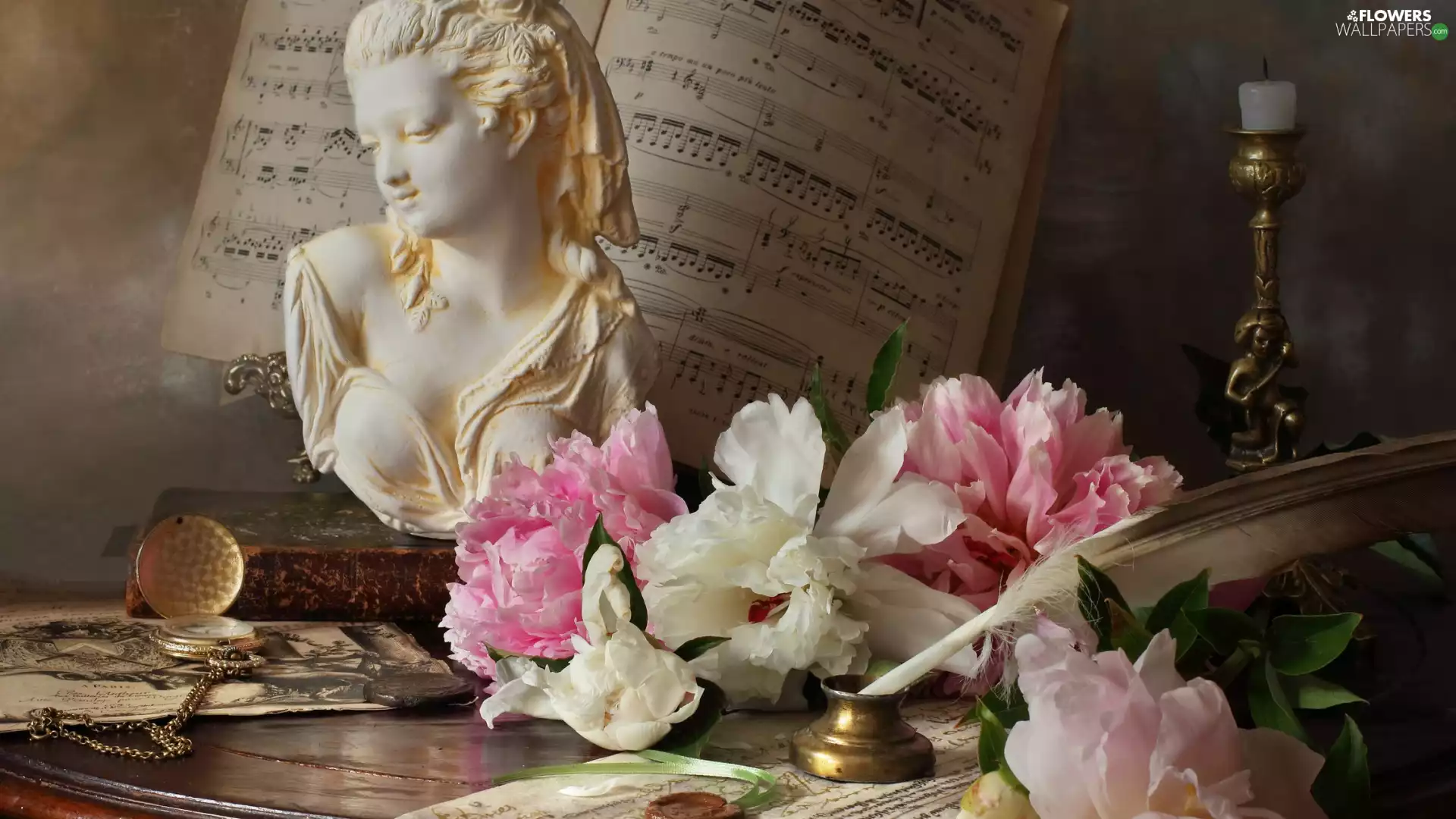 Peonies, candlestick, Womens, Tunes, bust