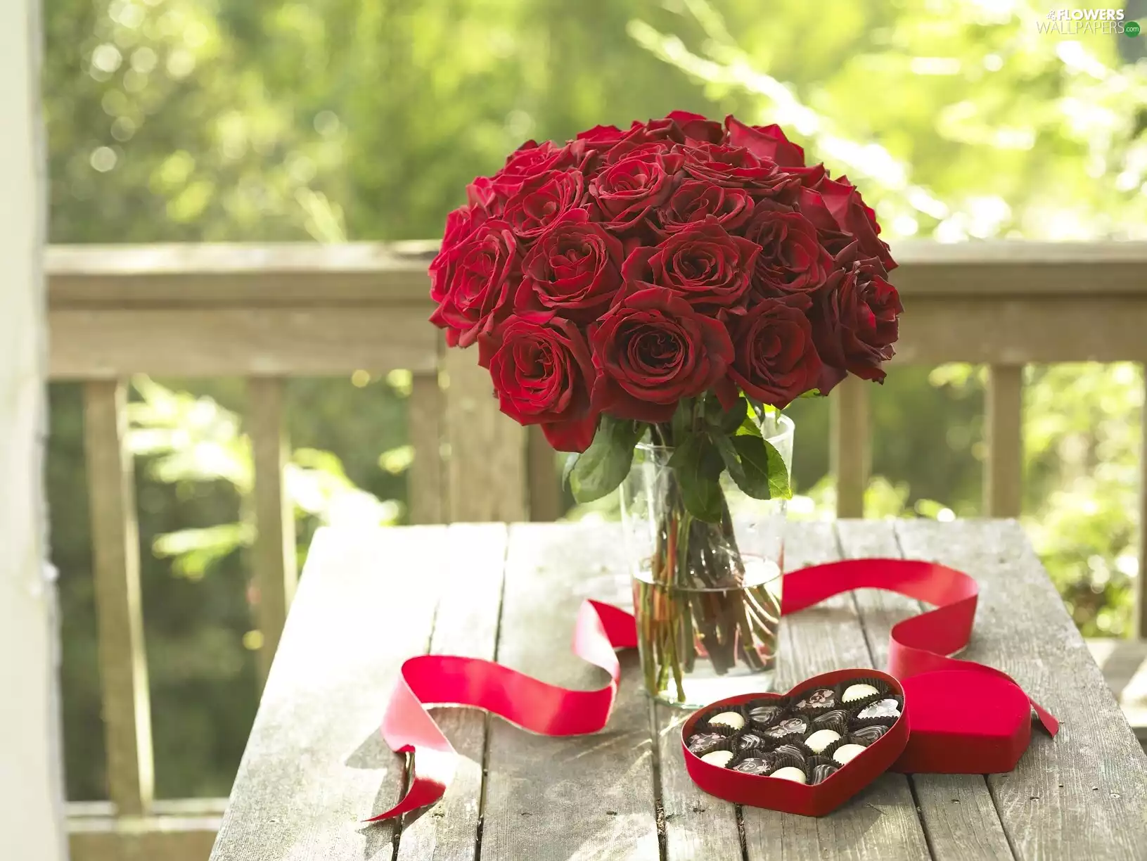 bouquet, Box, chocolates, rouge