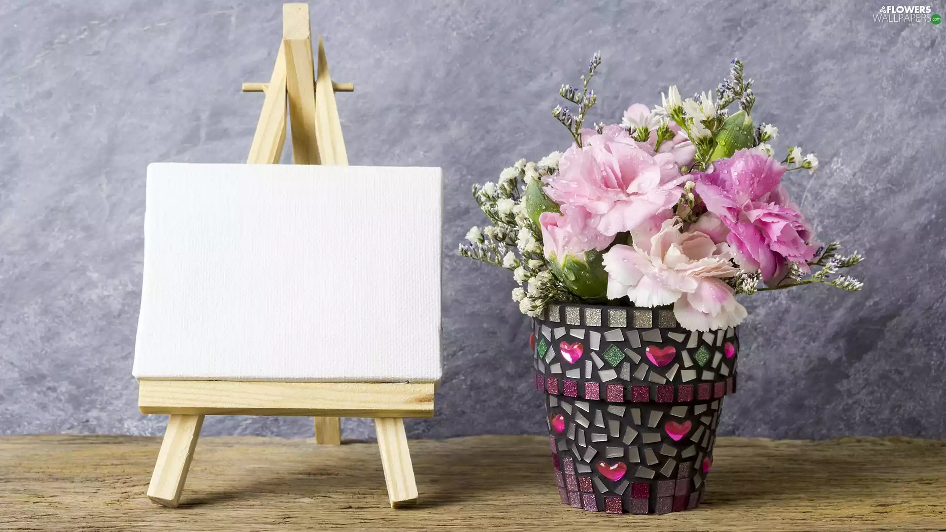 fancy, pot, Flowers, Clove Pink, table