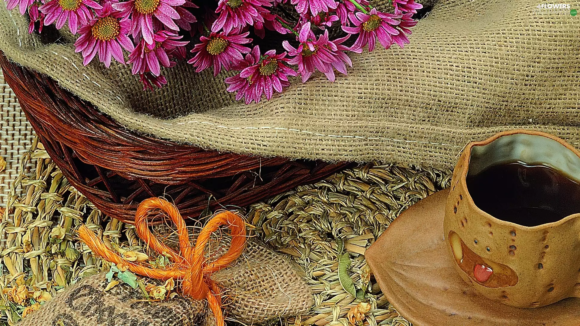 purple, mug, coffee, Chrysanthemums