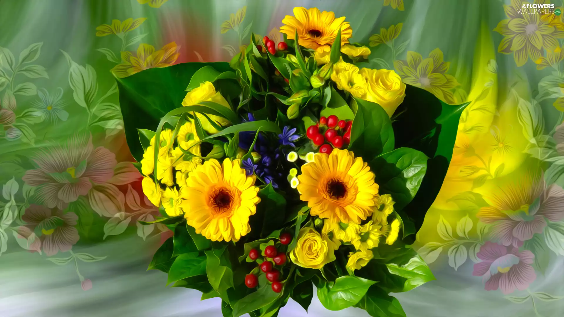 Flowers, Colorful Background, graphics, bouquet