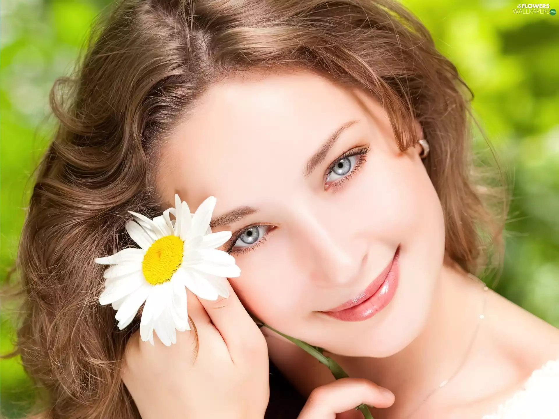 smiling, Colourfull Flowers, portrait, Women