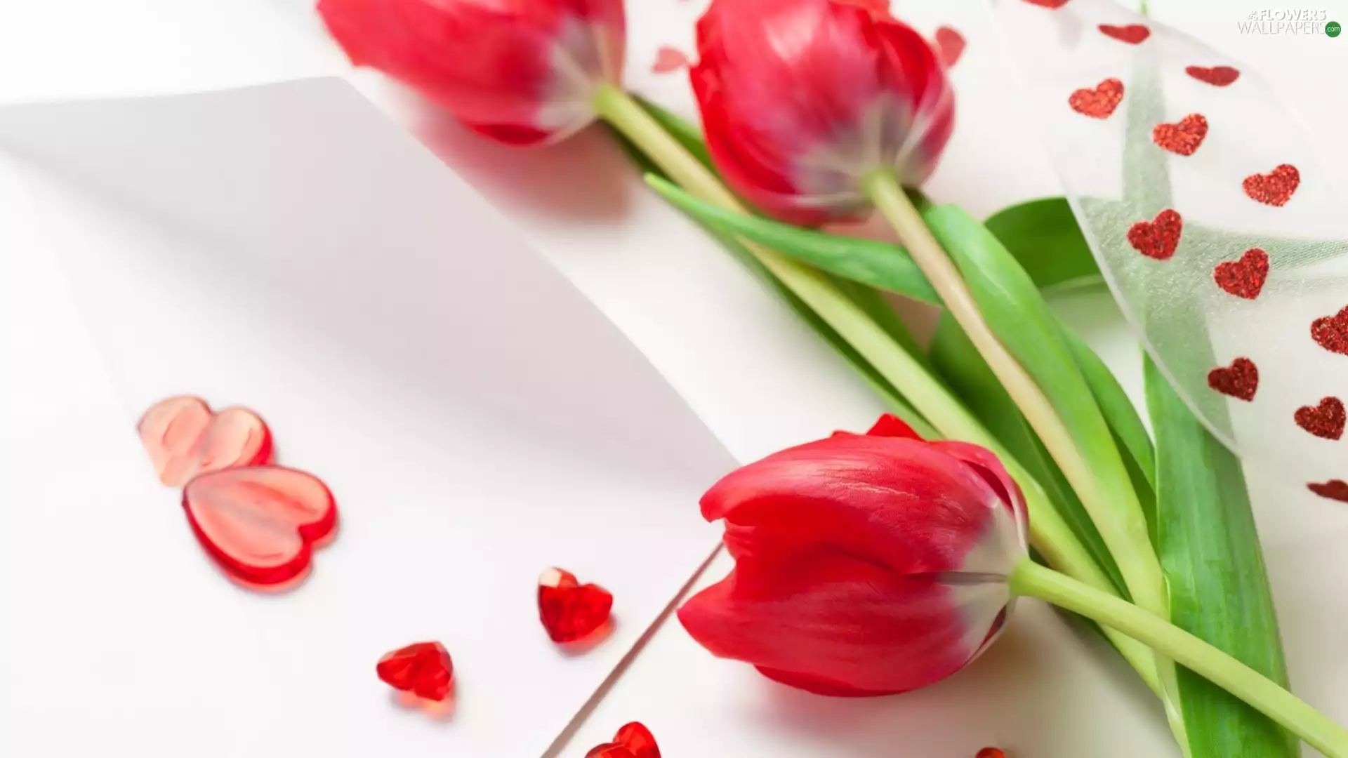 bouquet, hearts, composition, tulips