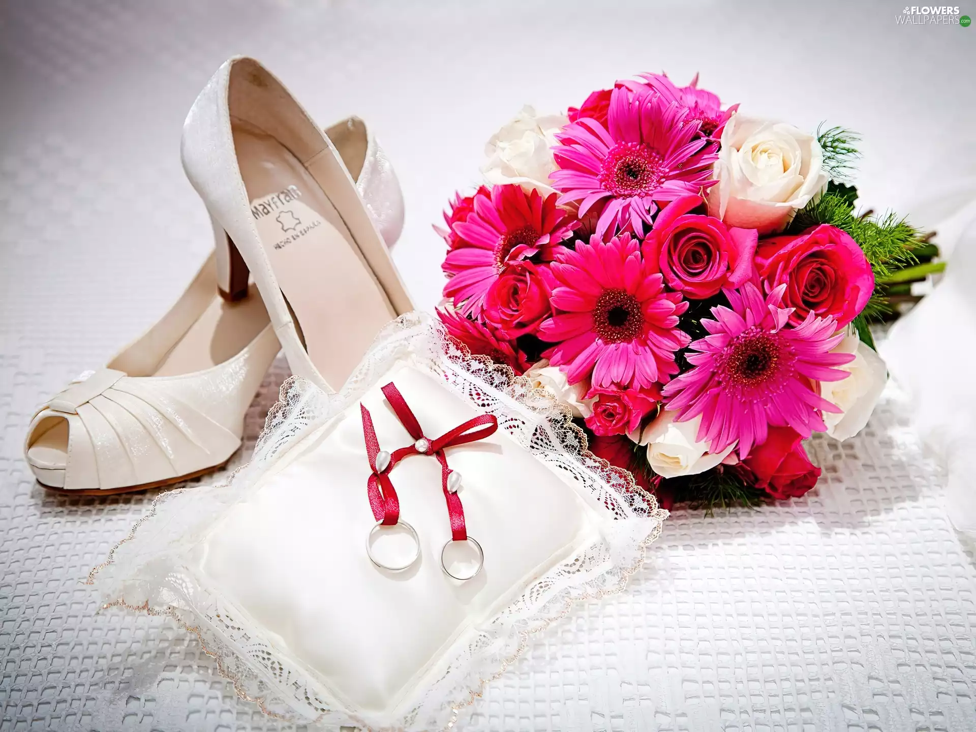 Boots, wedded, Pillow, composition, rings, bouquet
