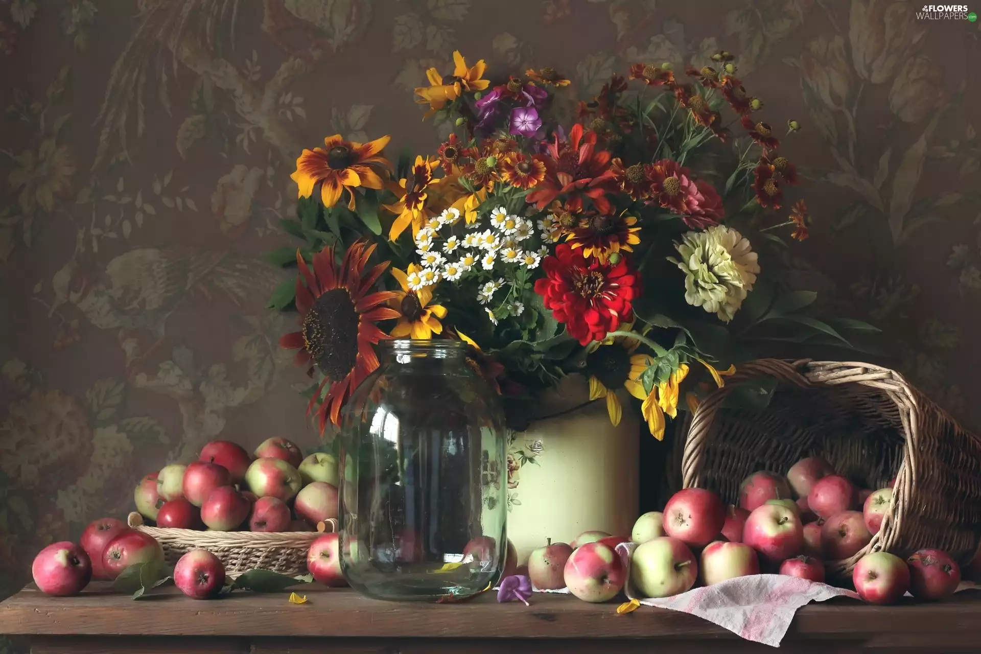 Flowers, Apples, composition, bouquet