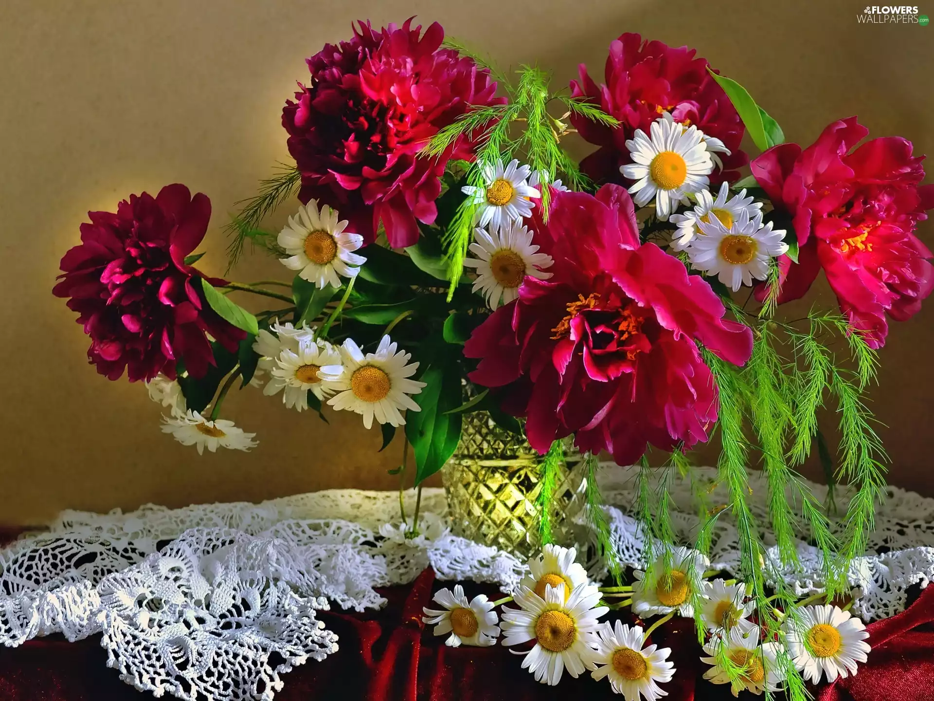 tablecloth, composition, flowers, Vase, bouquet