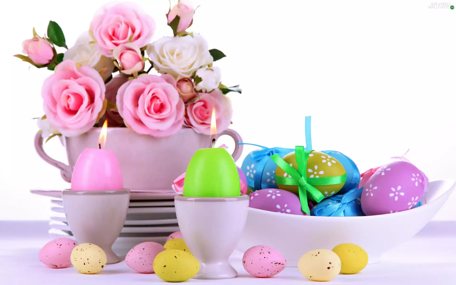 roses, composition, Flowers, eggs, Easter