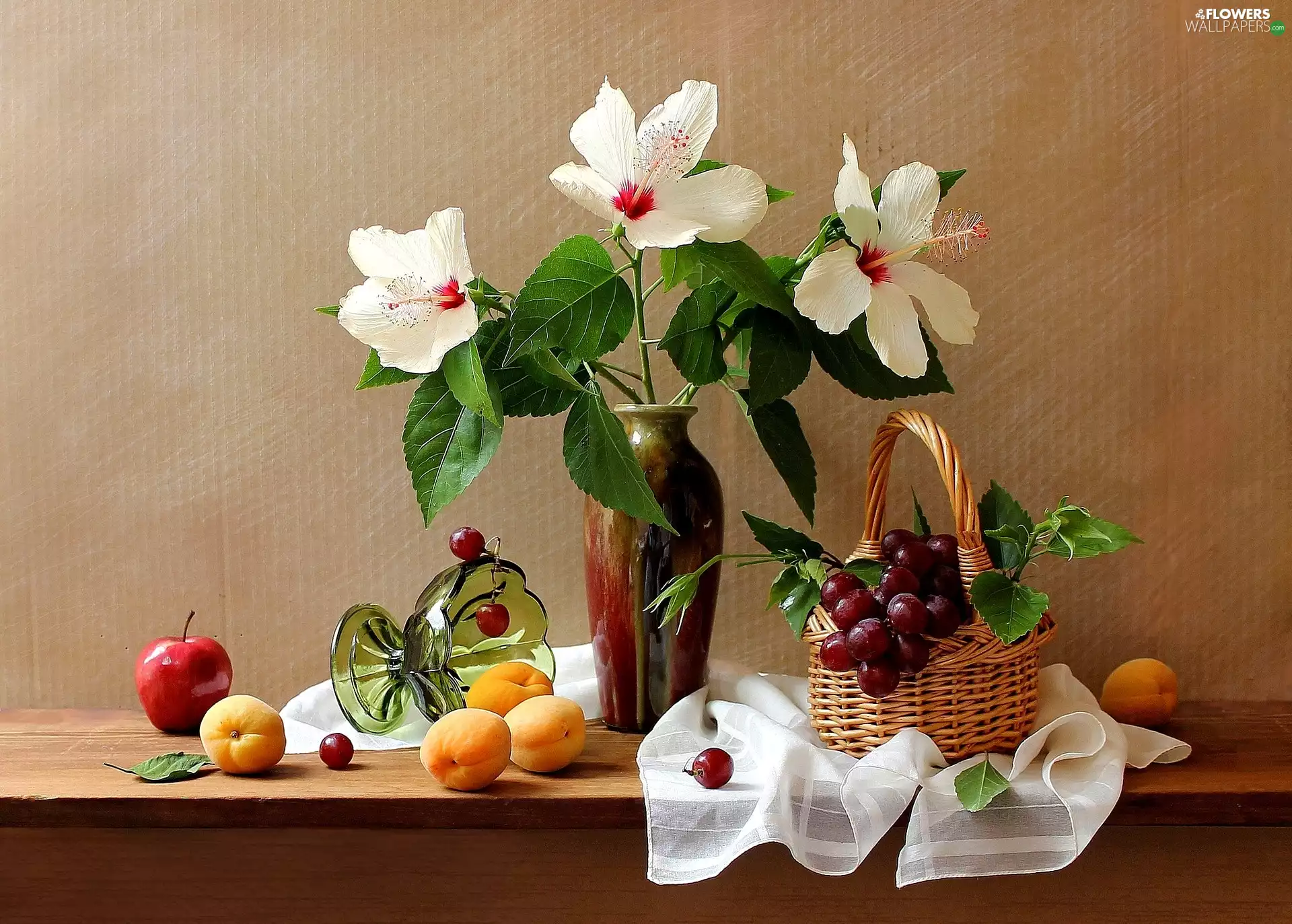 Apple, White, Grapes, composition, apricots, hibiskus