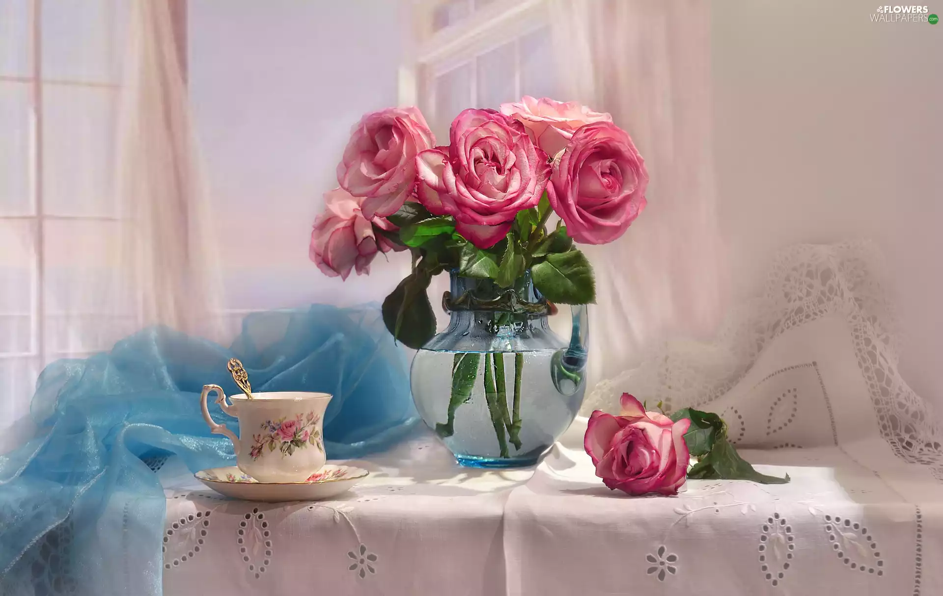 bouquet, Flowers, cup, composition, Vase, roses