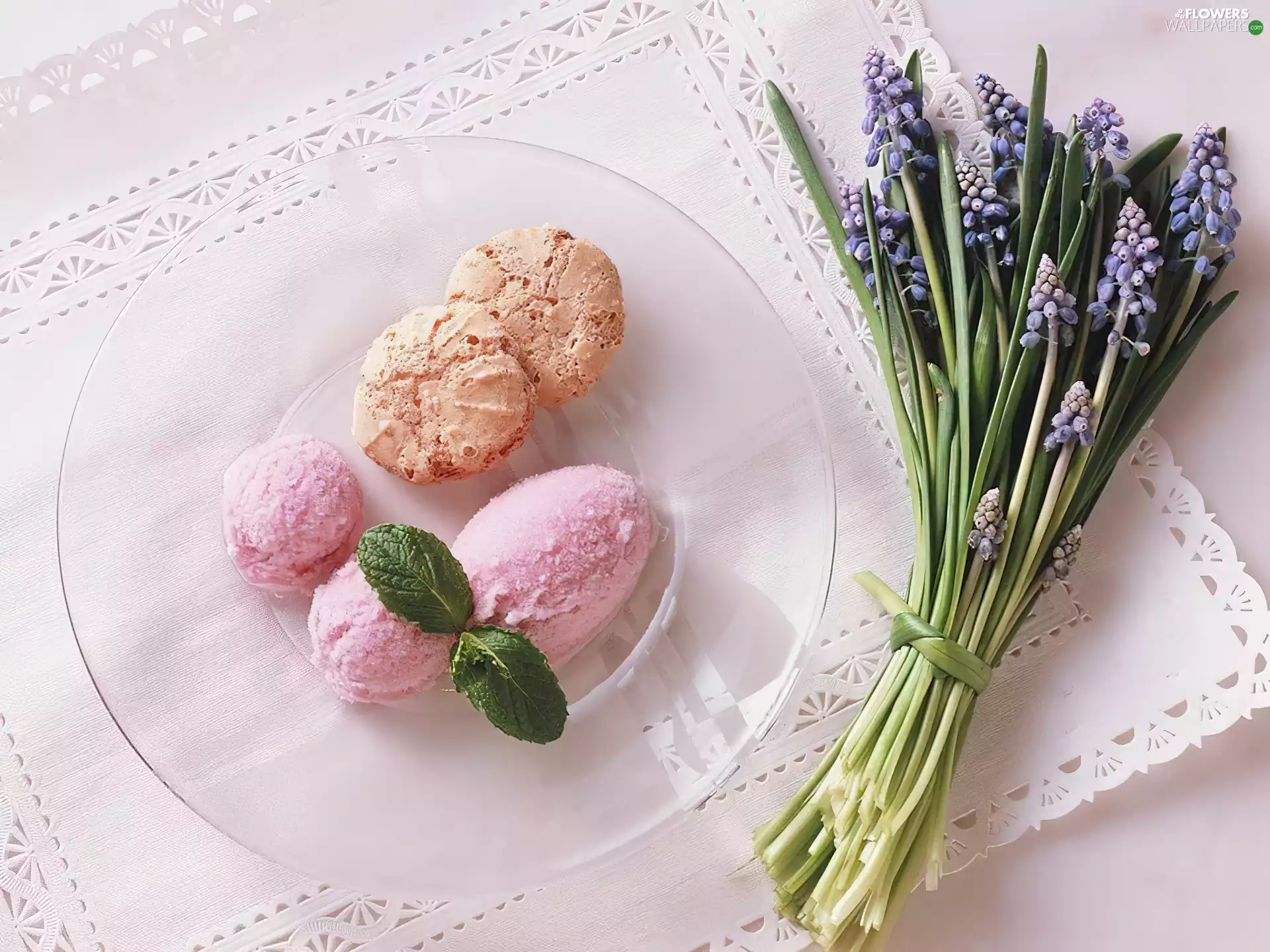 flowers, napkin, Ice Cream, small bunch, Knobs