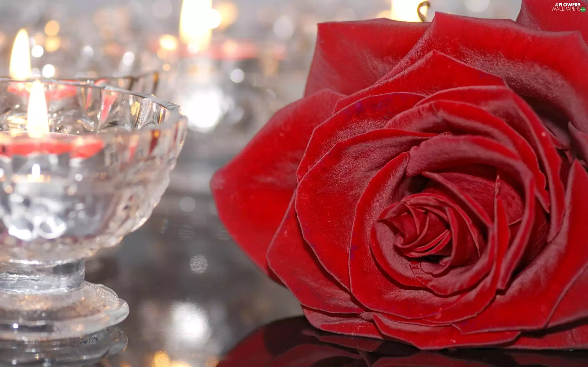 rose, candlesticks, Candles, Crystal