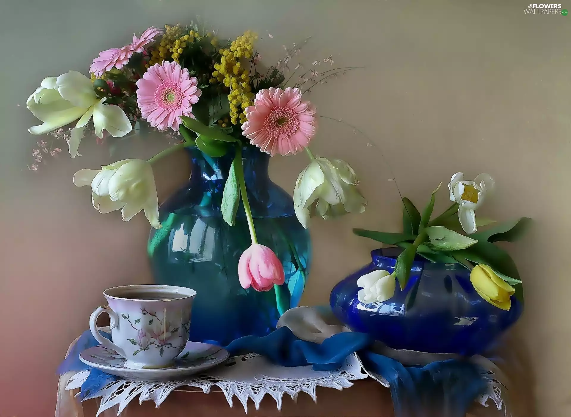 cup, bouquet, bowl