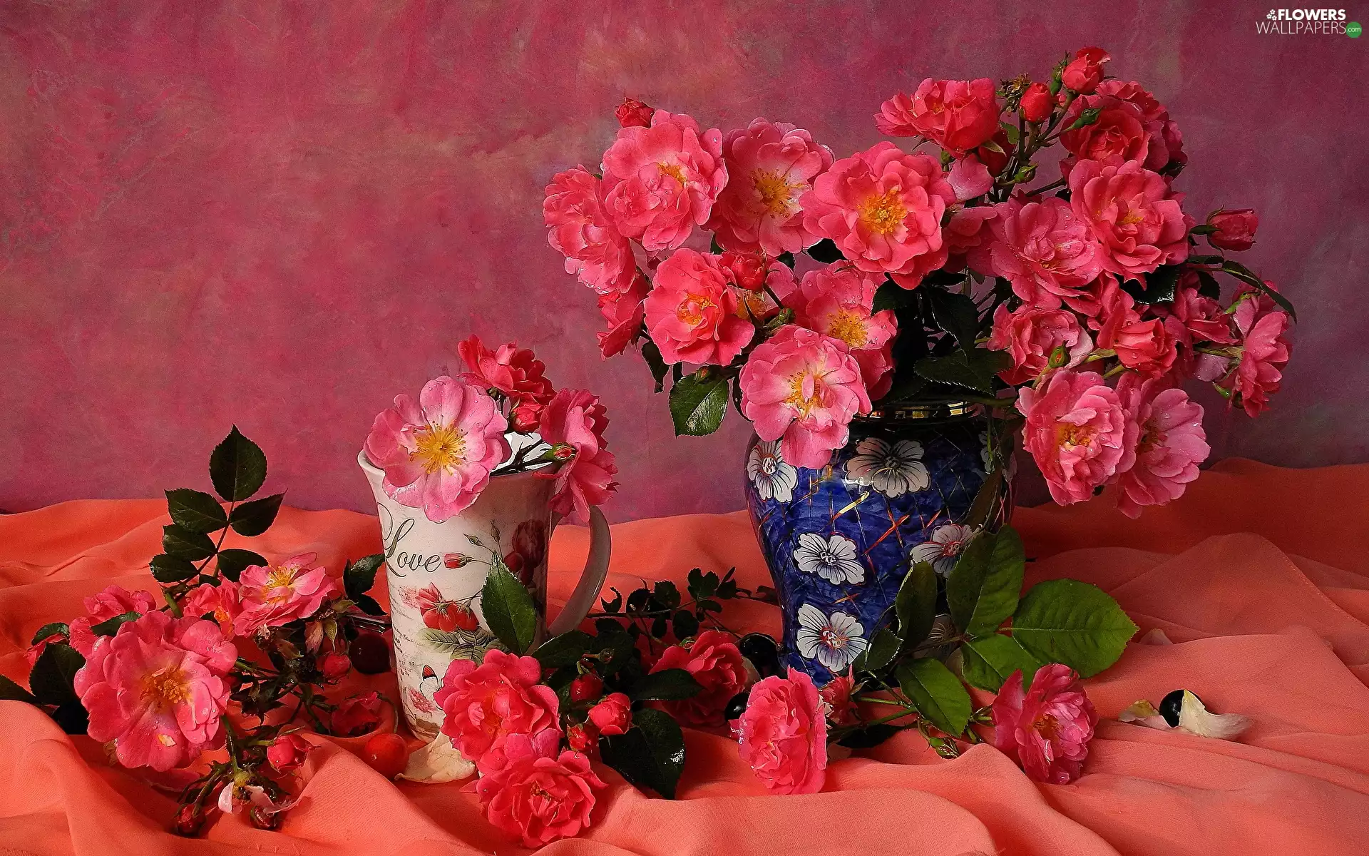 Vase, Cup, Flowers, roses, bouquet