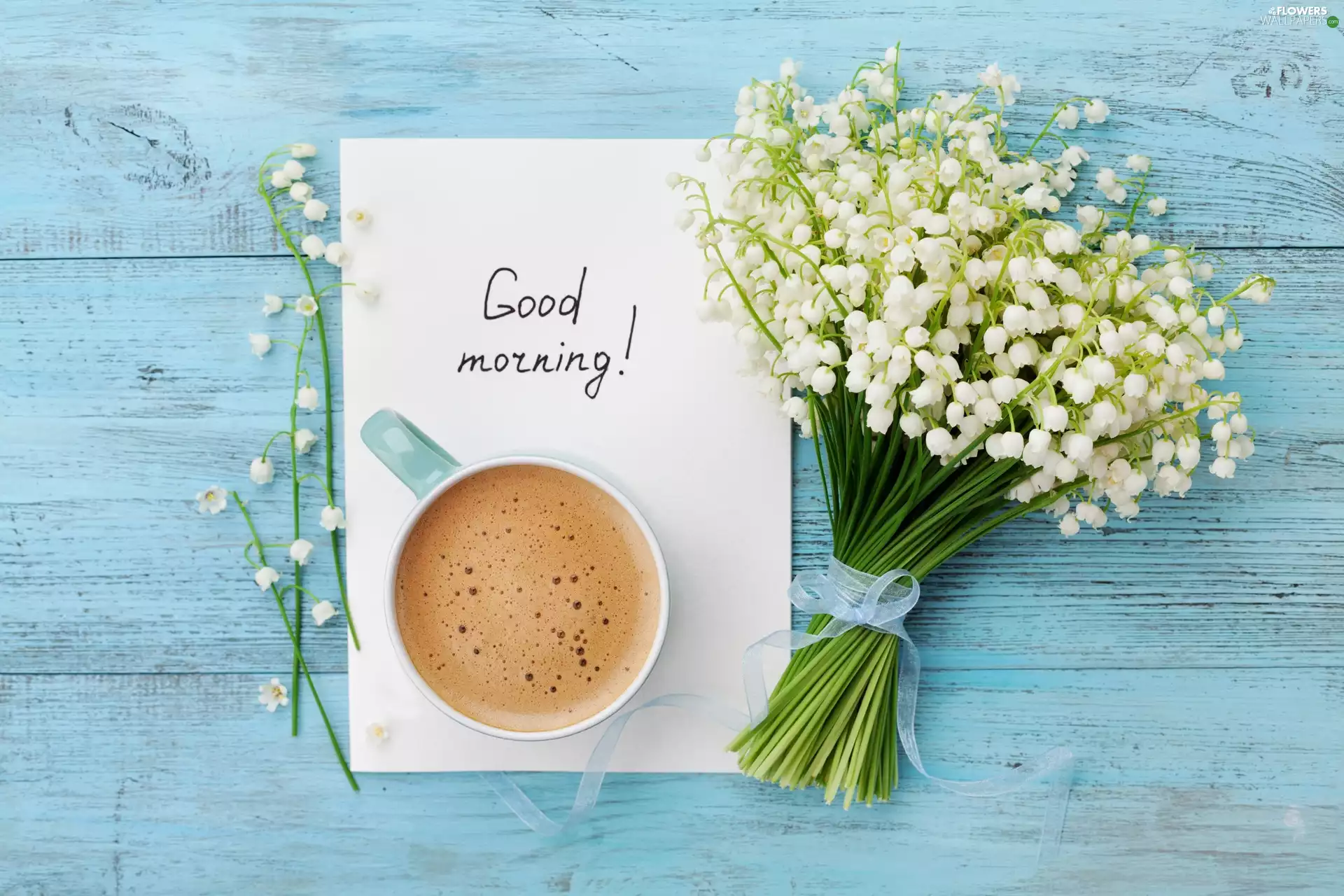 coffee, lilies, Good Morning, Good morning, greeting, Cup