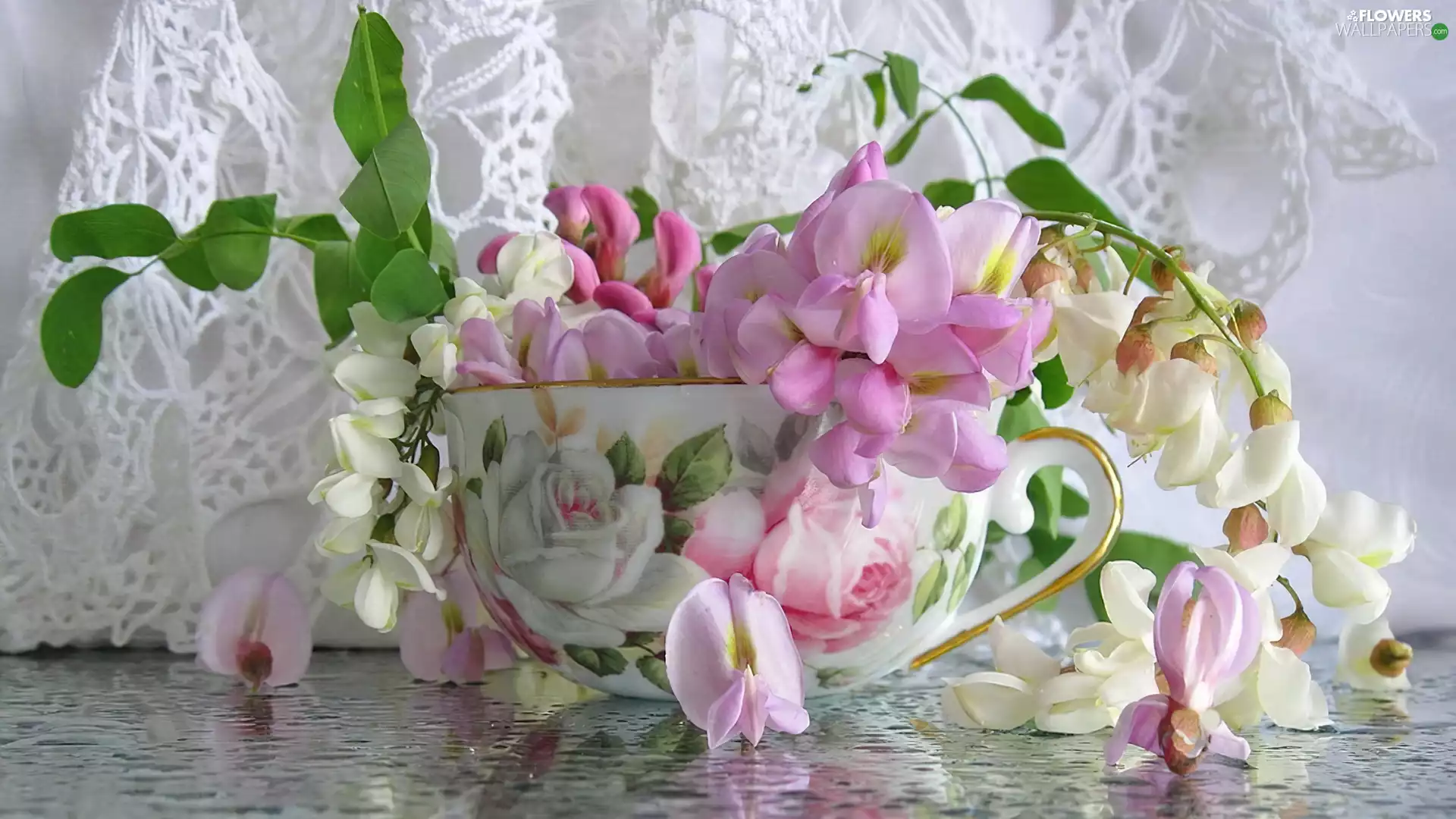 cup, Flowers, peas