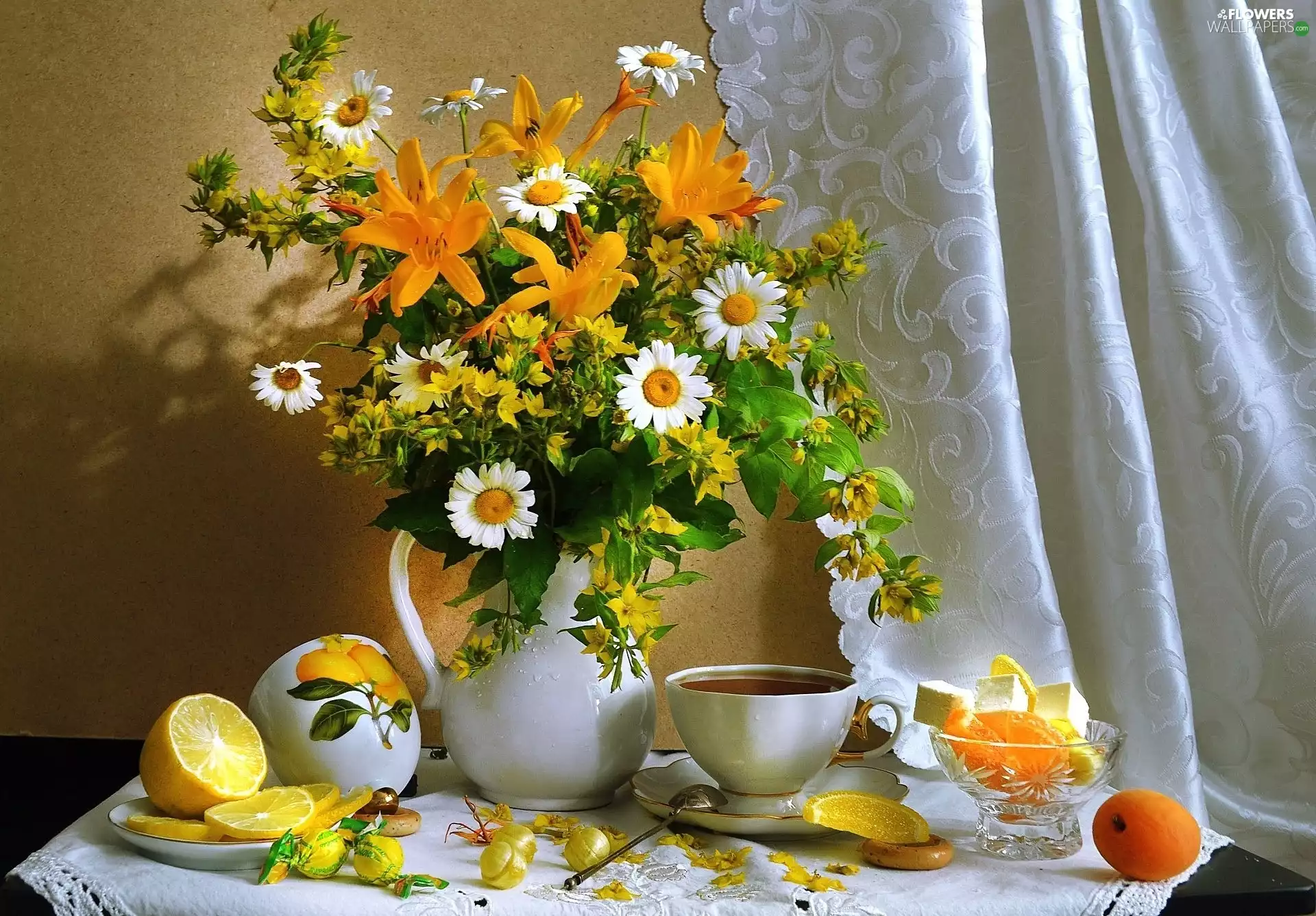 Bouquet of Flowers, cup, composition, Vase