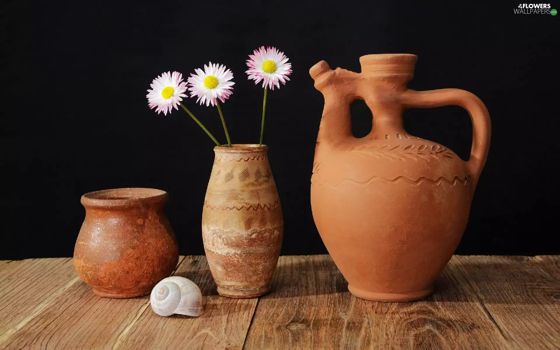 clay, White, daisy, vases