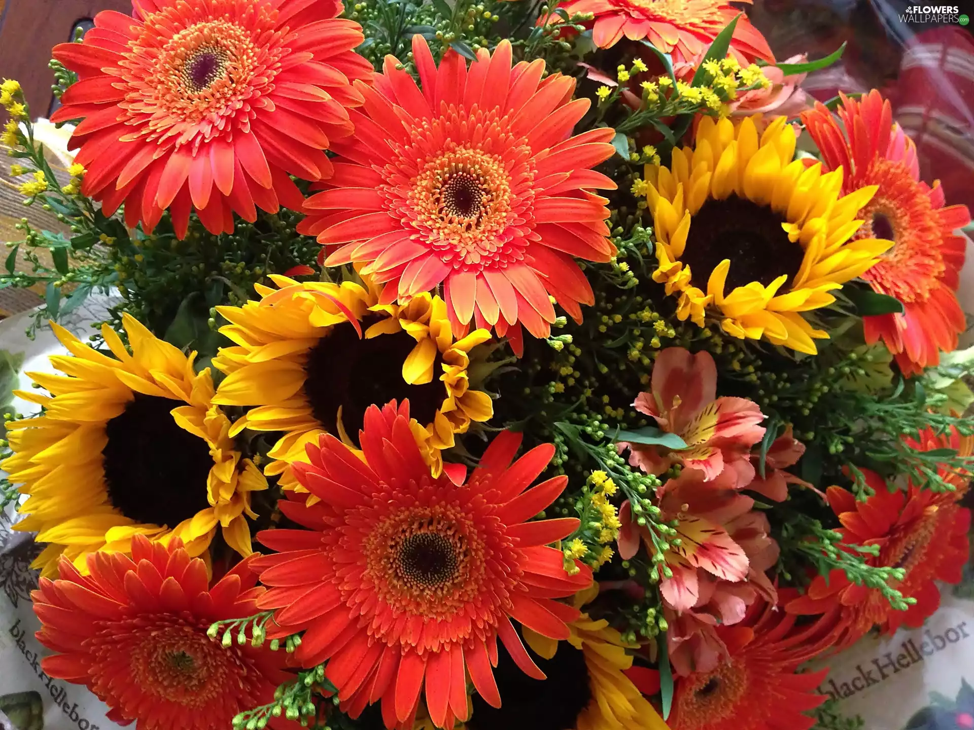 Sunflower, decorated, bouquet, gerberas, Flowers