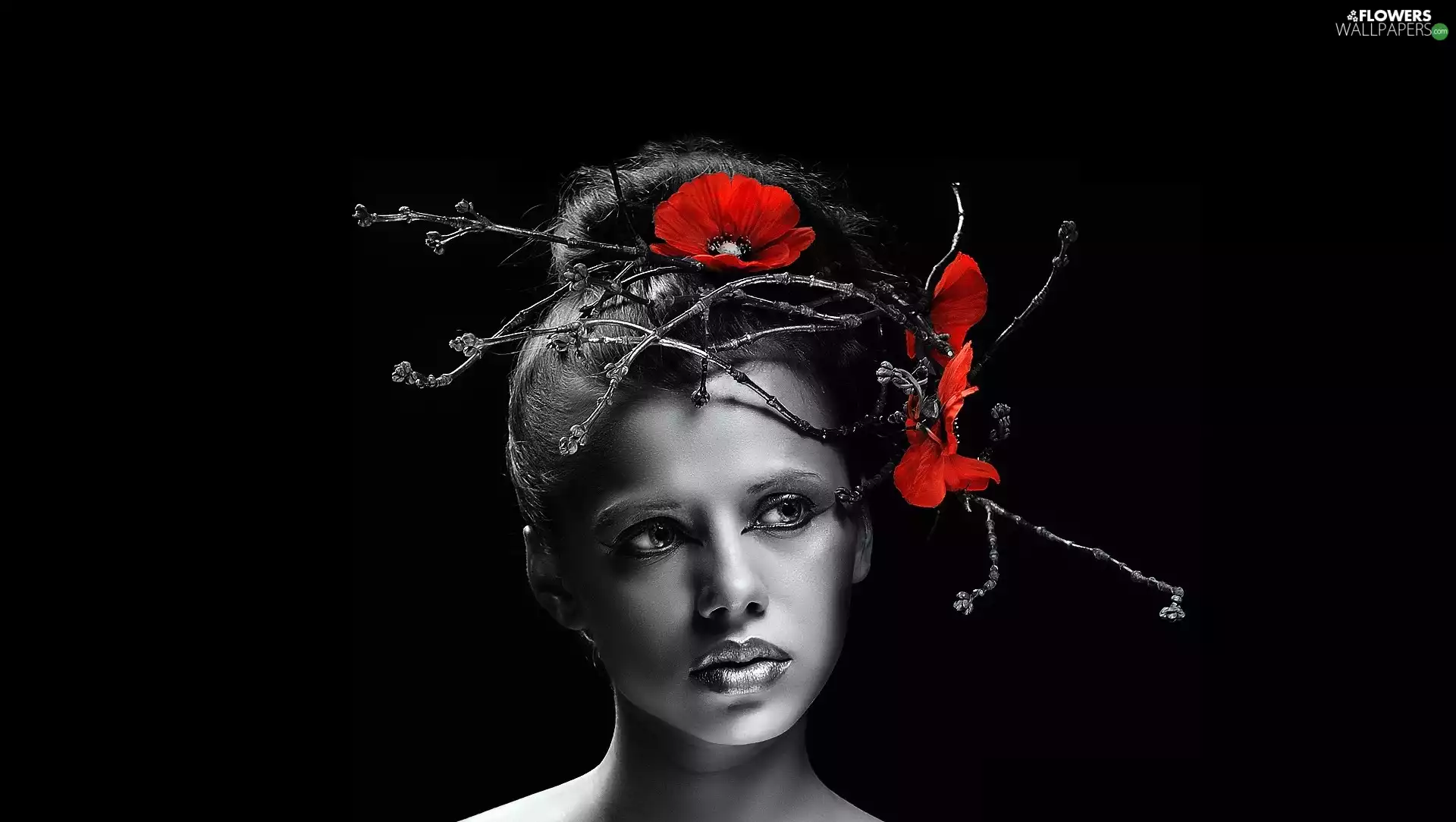 head, make-up, decoration, Flower, model