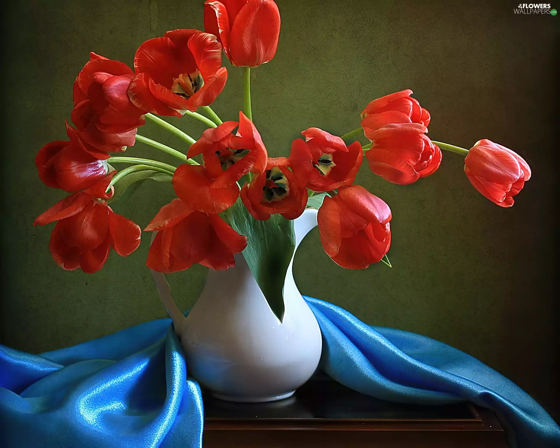 Blue, decoration, Tulips, Vase, Red