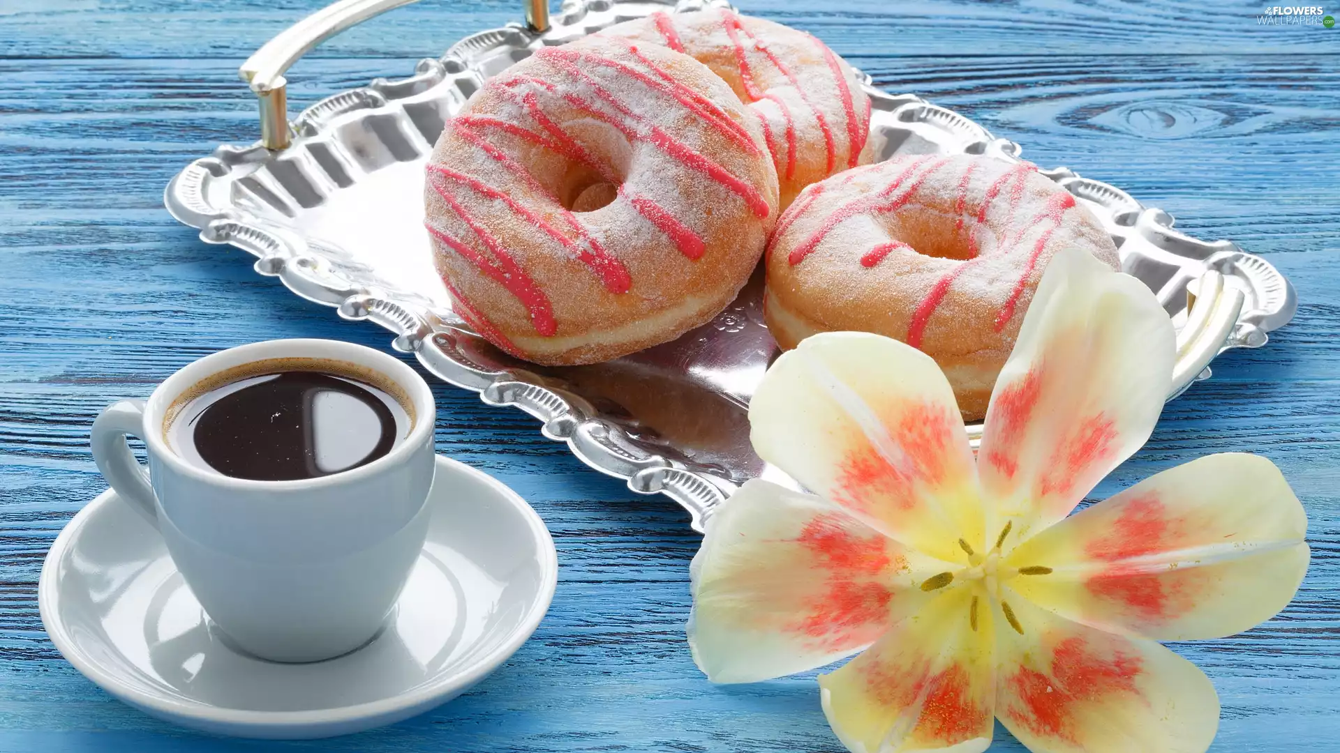 Tray, donuts, boarding, Donuts, tulip, cup, coffee, developed