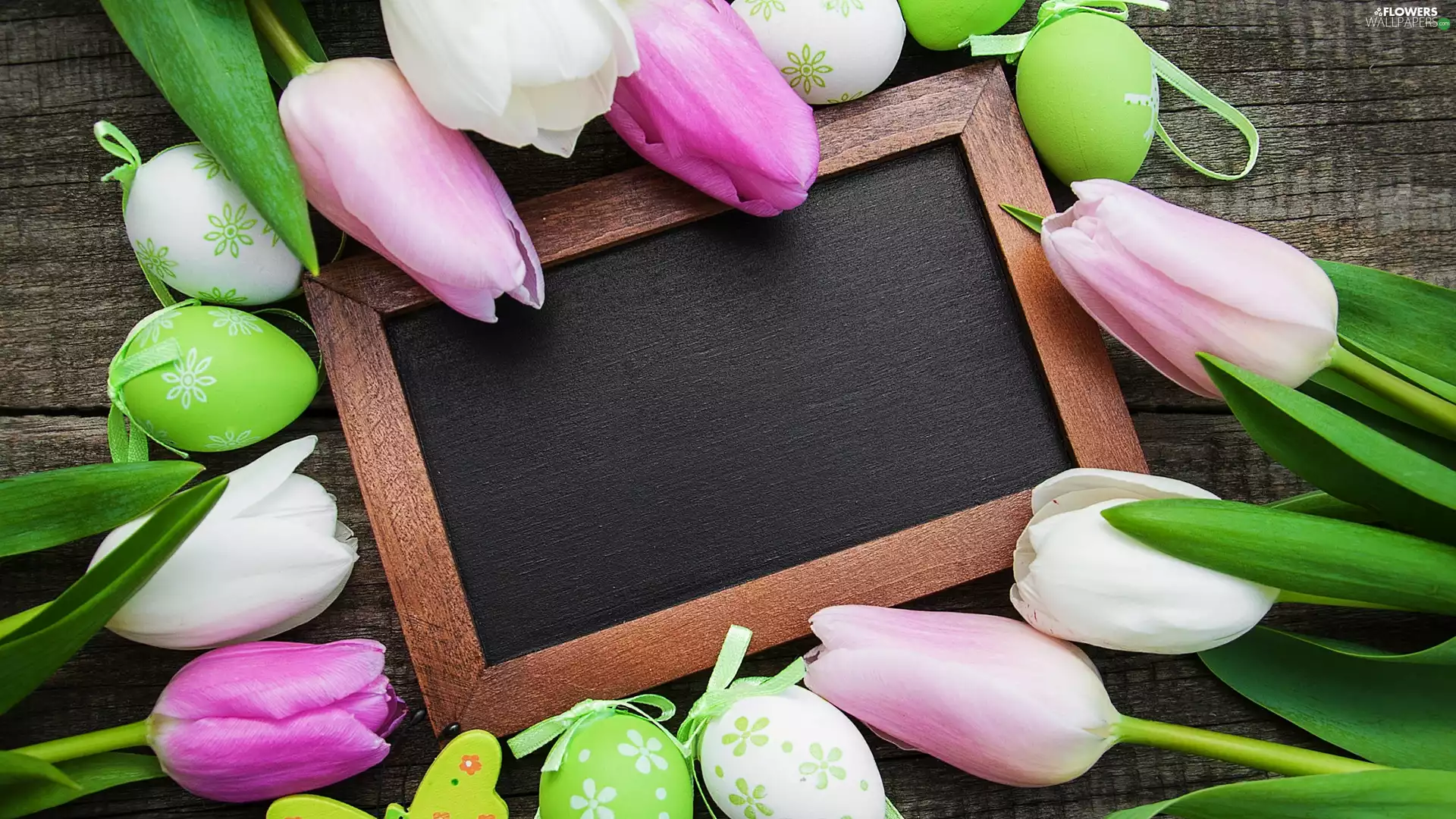 boarding, Easter, eggs, frame, Tulips