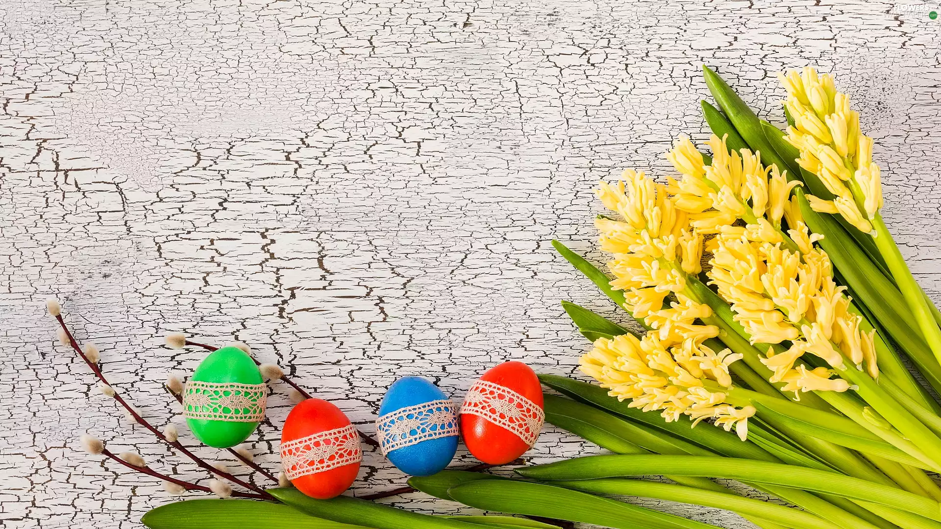 database, Hyacinths, cracked, eggs, Yellow, Easter, Wood