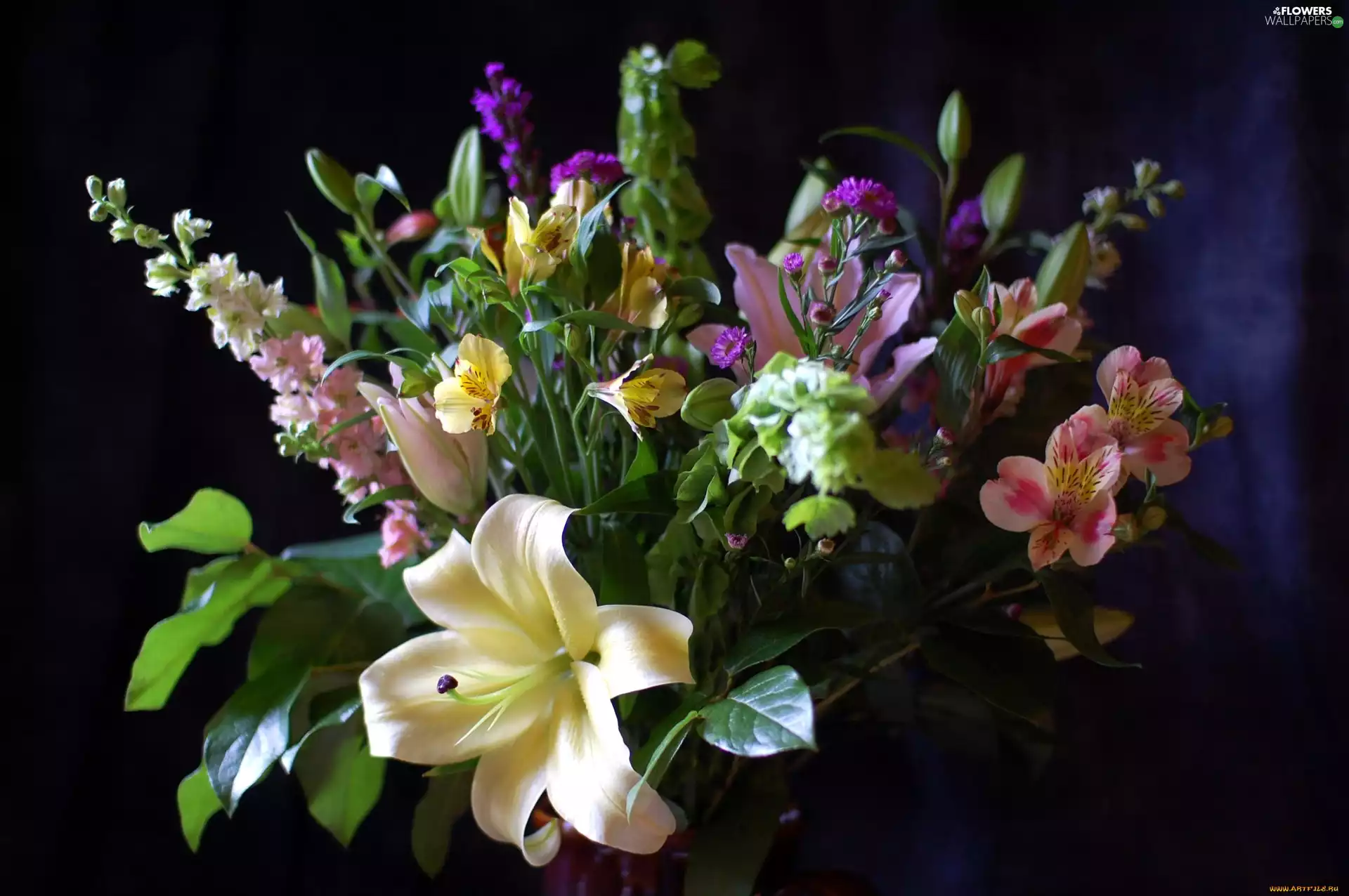 bouquet, Lily, Alstroemeria, flowers
