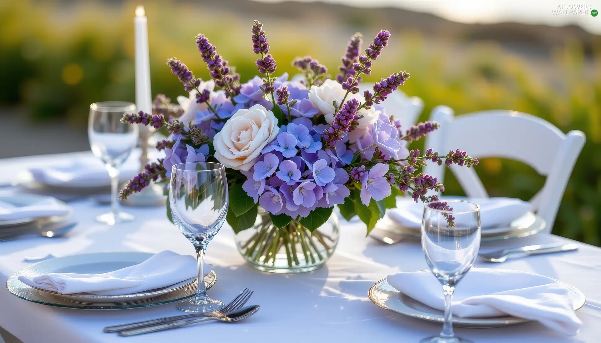 bouquet, Vase, glasses, Flowers