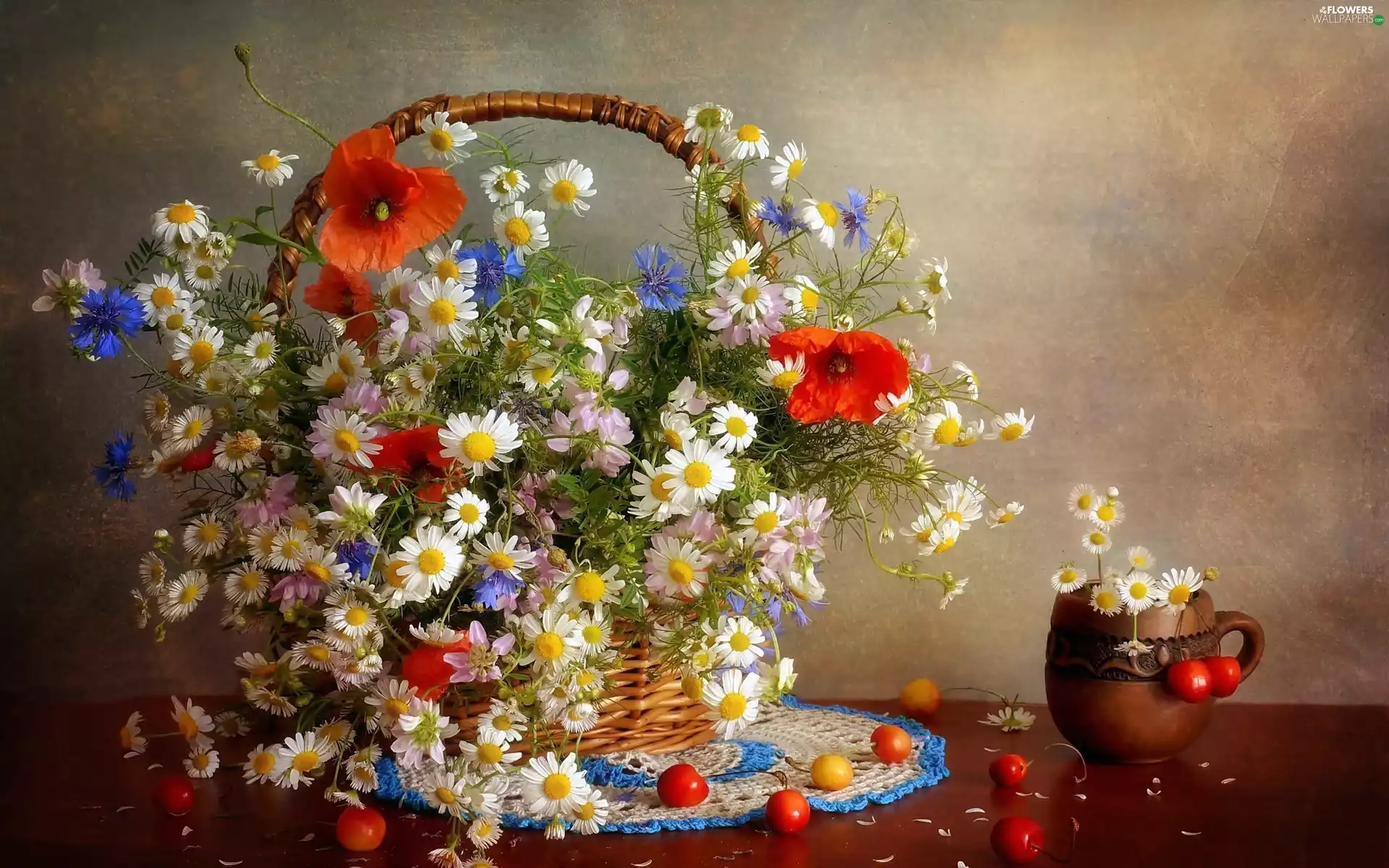 bouquet, basket, jug, flowers