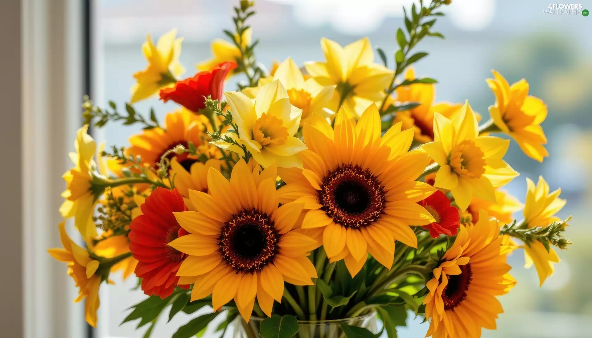 Jonquil, Flowers, bouquet, Nice sunflowers