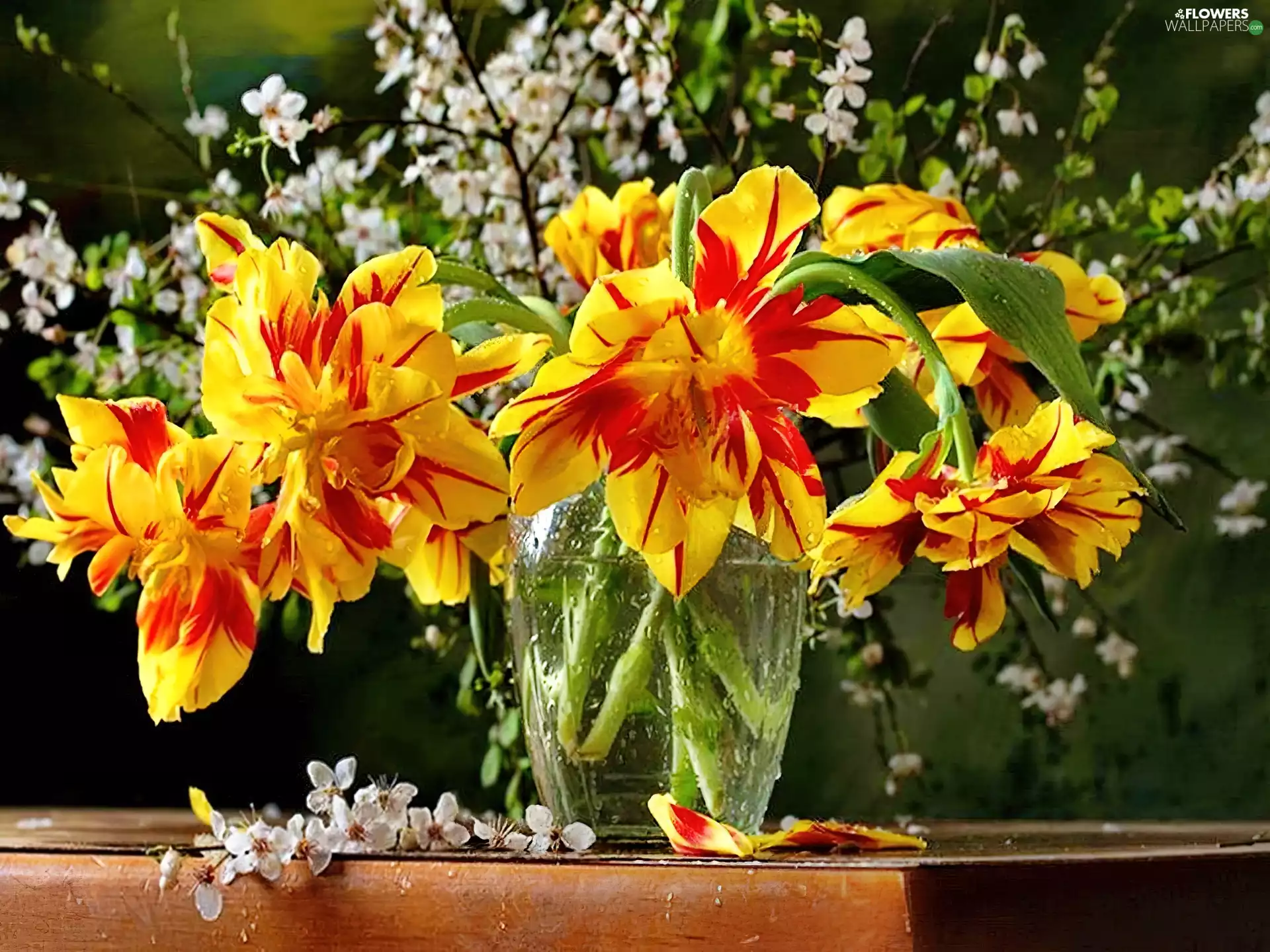 bouquet, Vase, table, flowers