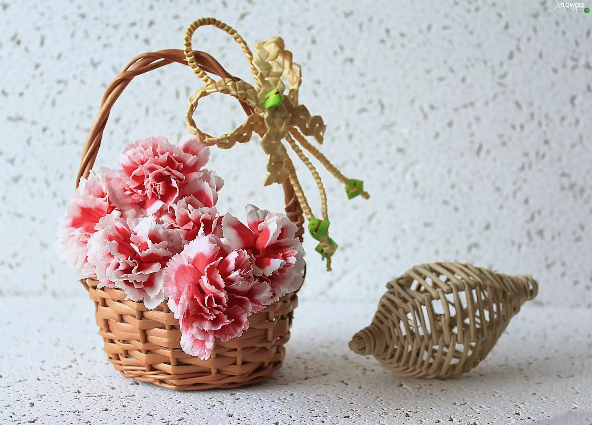 bouquet, basket, wicker, flowers